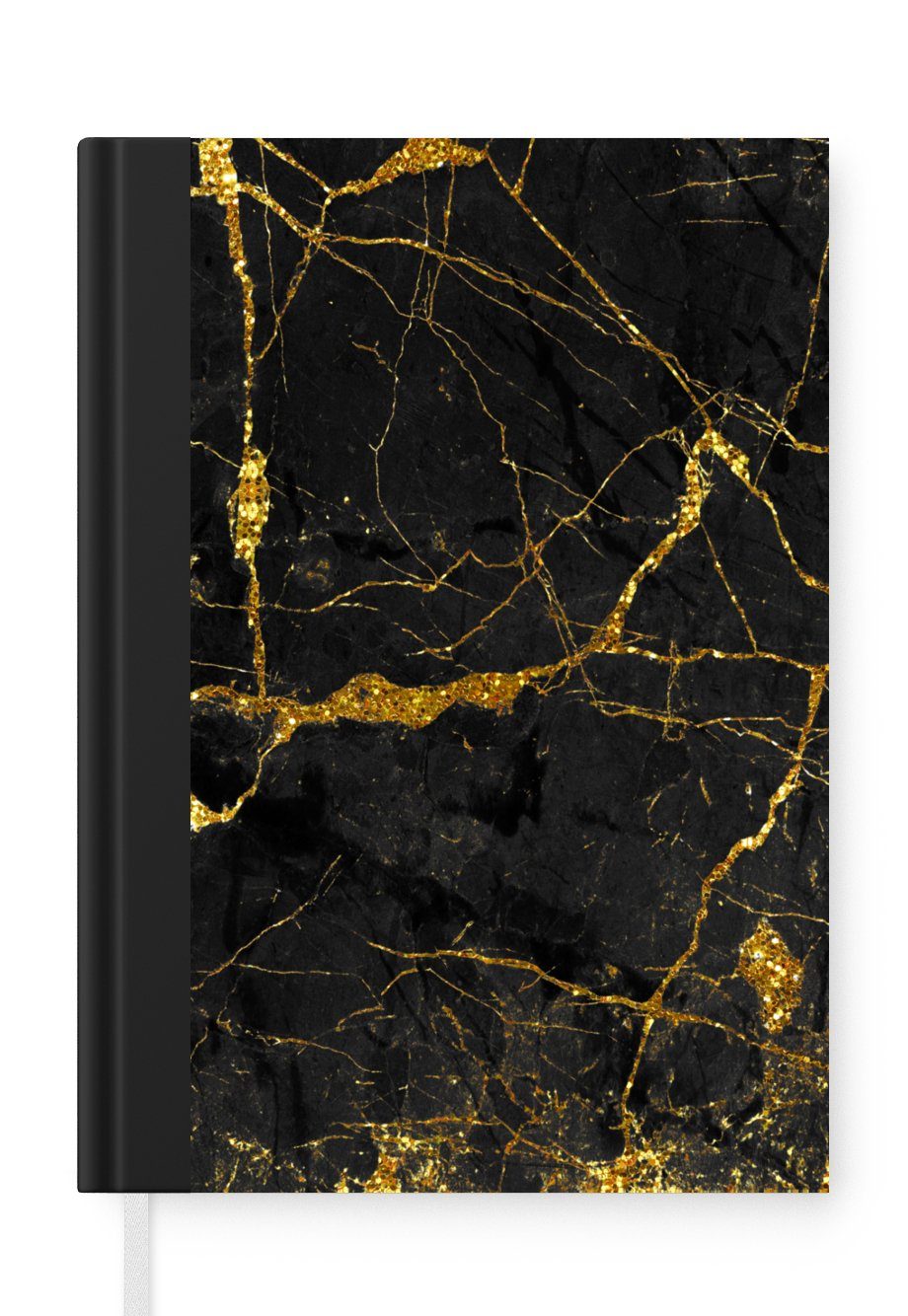 MuchoWow Notizbuch Marmor - Gold - Schwarz - Marmoroptik - Luxe - Glitzer, Notebook, Notizblock a5, Tagebuch, Journal Liniert