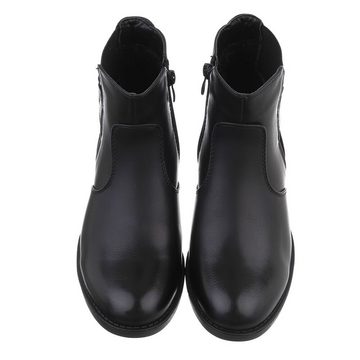 Ital-Design Damen Elegant Chelseaboots Blockabsatz Flache Stiefeletten in Schwarz