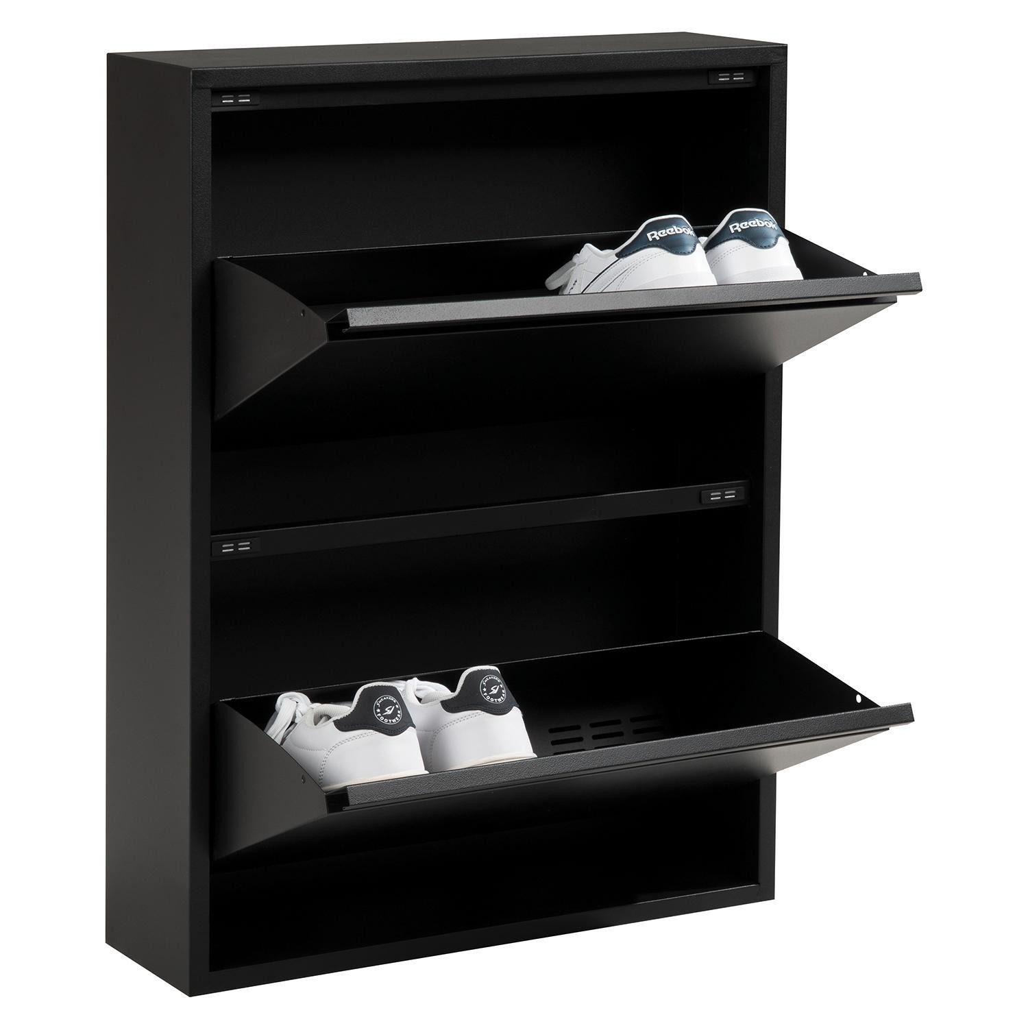 Schuhkipper BLACK, 2 Klappen, Schwarz matt, Metall, B 50 x H 72 x T 15 cm