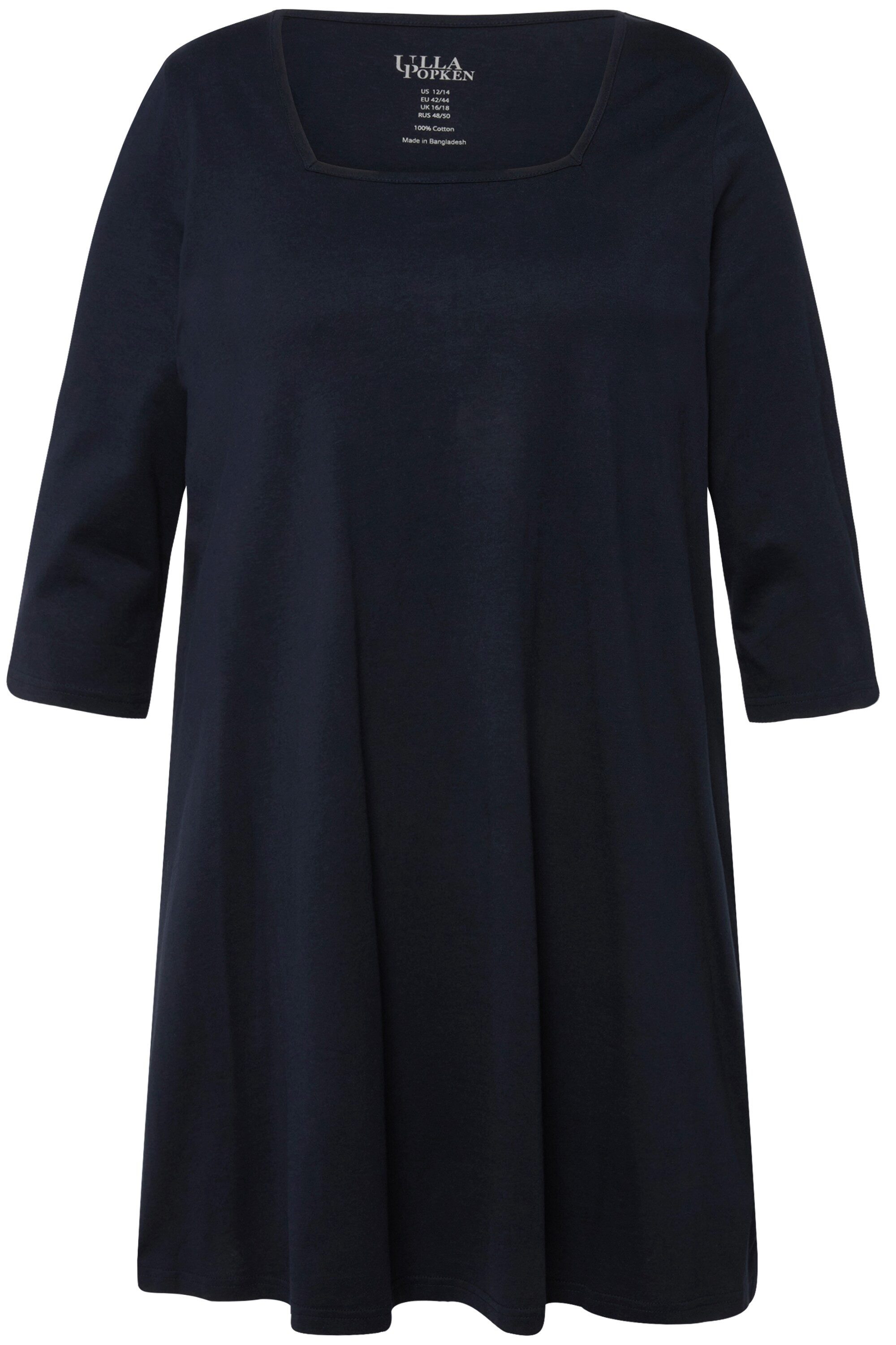 Ulla Popken Longshirt Longshirt A-Linie Carré-Ausschnitt 3/4-Arm günstig online kaufen