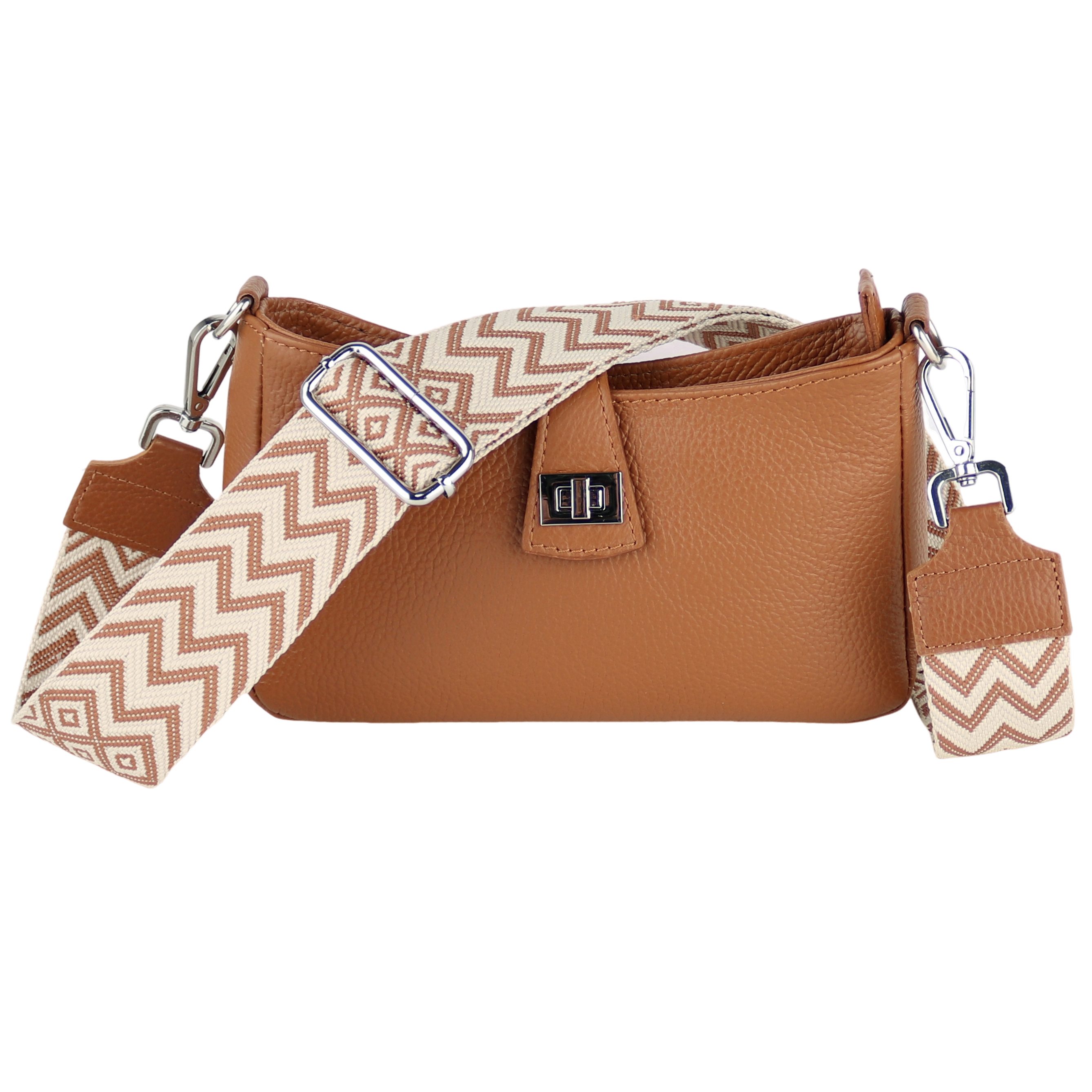 MIRROSI Umhängetasche Damen Crossbody Bag, Echtleder Made In Italy (Schultertasche für jeden Anlass (1 Tasche & 2 Gurte), BOHO Style), 24x15x5cm, gemusterten& verstellbaren Schulterriemen