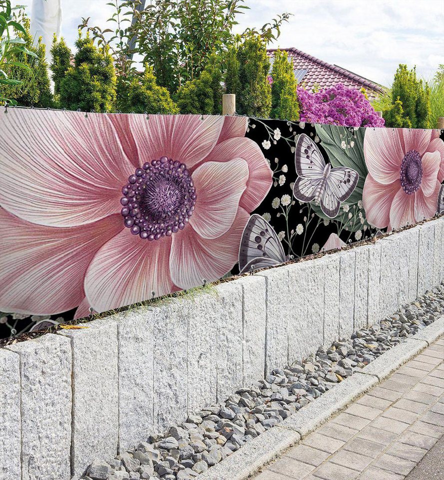 Thumbnail - MyMaxxi Sichtschutzzaunmatten Zaunbanner blühende Blume mit Schmetterlingen Sichtschutz Garten Zaun, (Bambus grün)