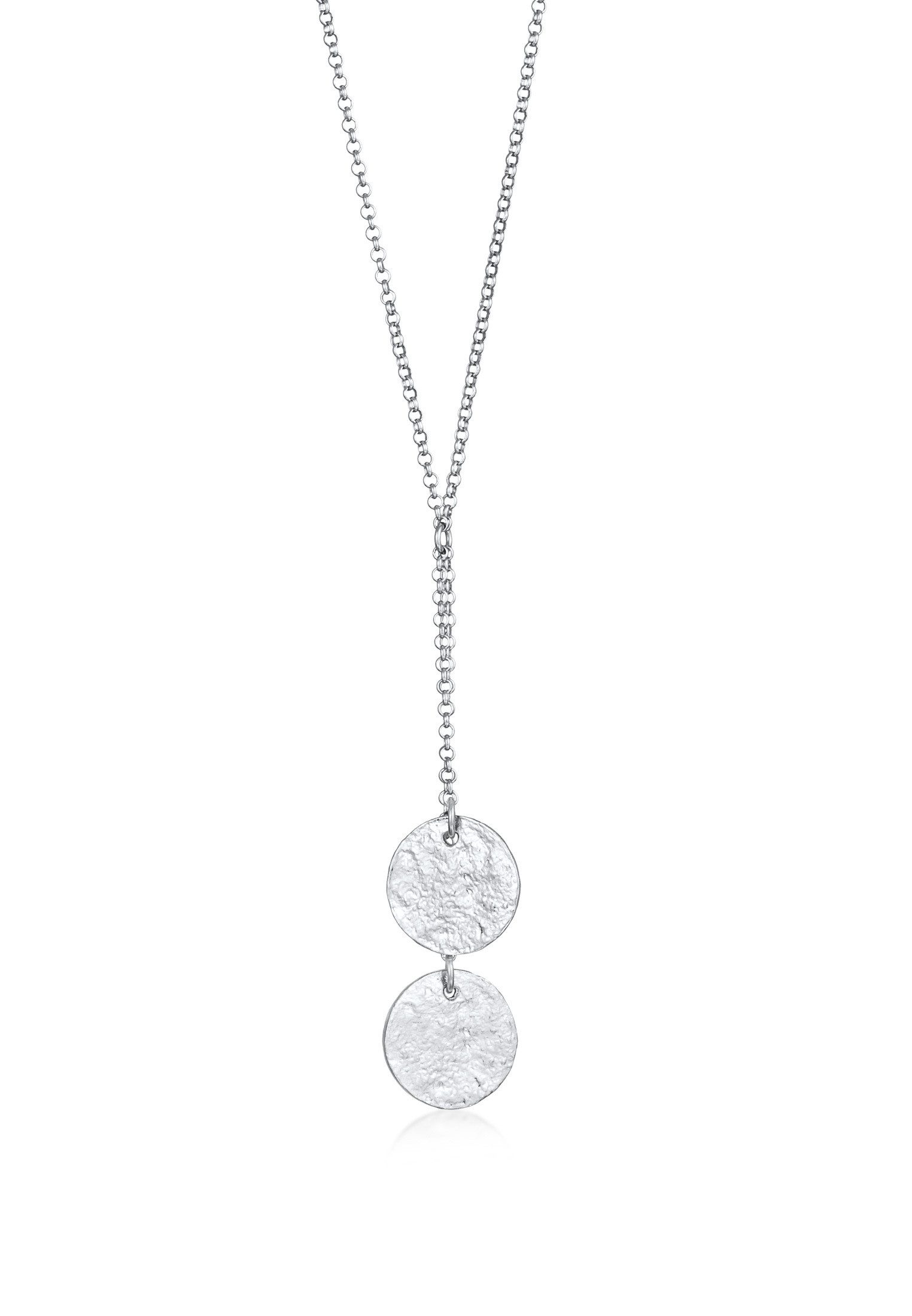 Elli Kette mit Anhänger Y-Kette Plättchen Coin Strukturiert 925 Silber, Plättchen