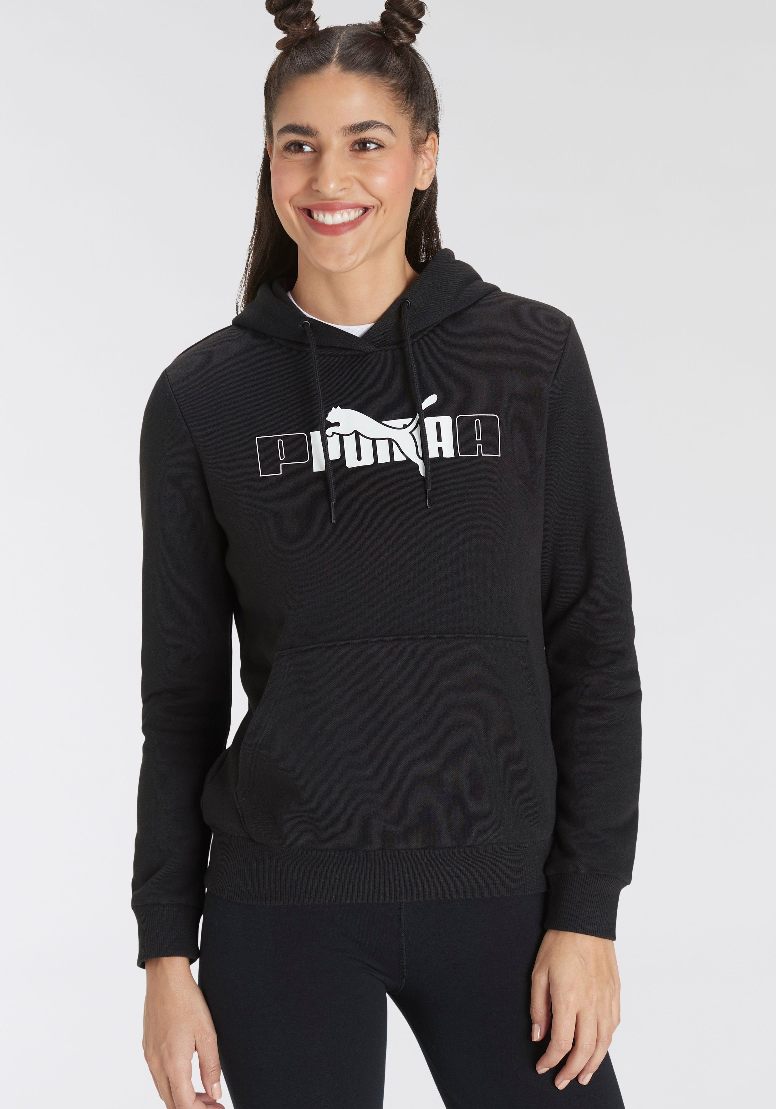 PUMA Kapuzensweatshirt Gummiprint-Grafik HOODIE ESS+ LOGO PUMA LAB auf Brusthöhe FL,