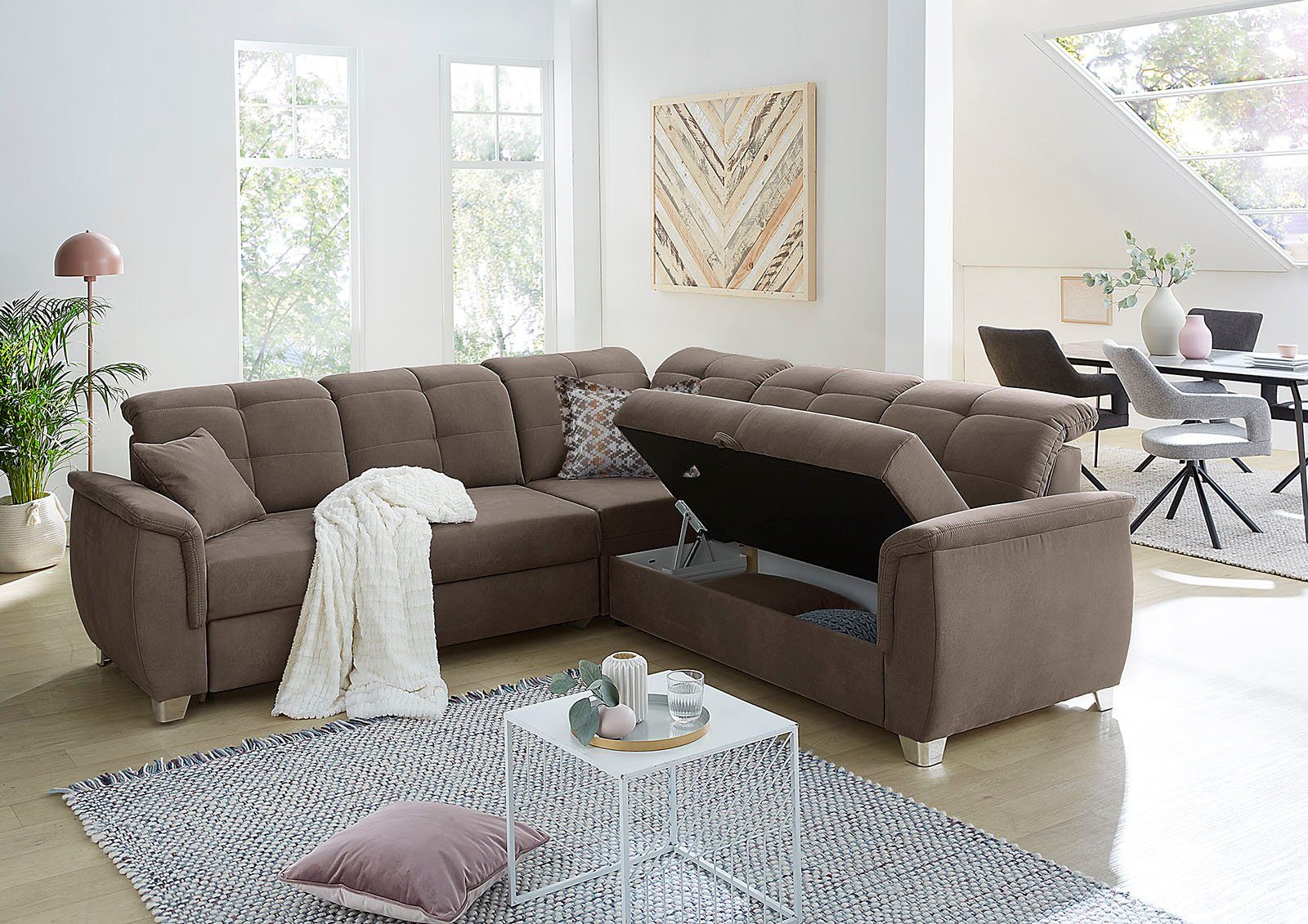 und Gästebett- Relaxfunktion individuell, dunkelbraun Jockenhöfer dunkelbraun Udine, verstellbaren 6 Kopfteilen, | Ecksofa Gruppe