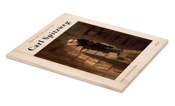 Posterlounge Holzbild Carl Spitzweg, The Bookworm, 1850, Wohnzimmer Rustikal Malerei