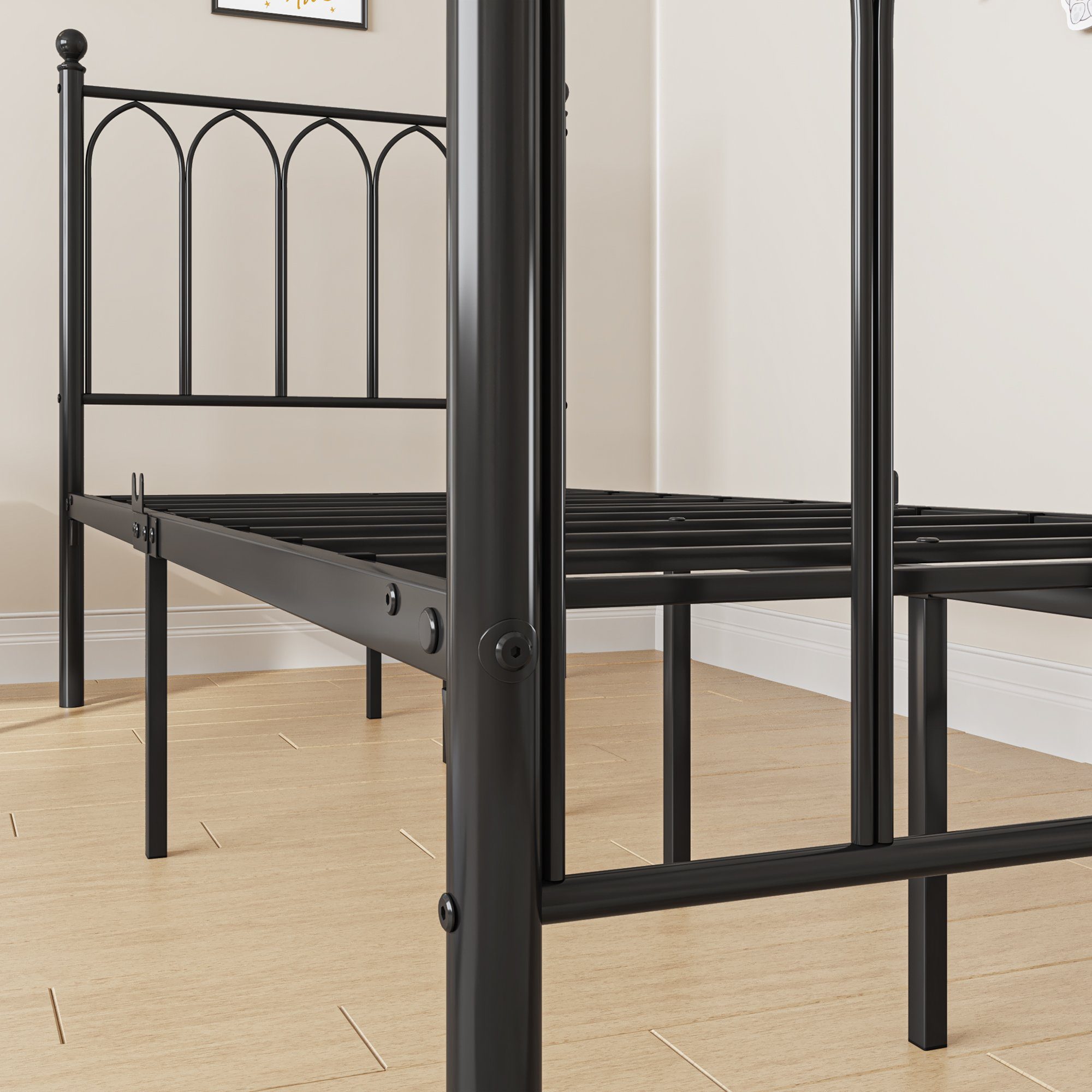 Lattenrost Doppelbett Metallbett Matratze schwarz REDOM mit Metallbett Rahmen Gästebett Ohne Jugendbett (90x190cm), Bett