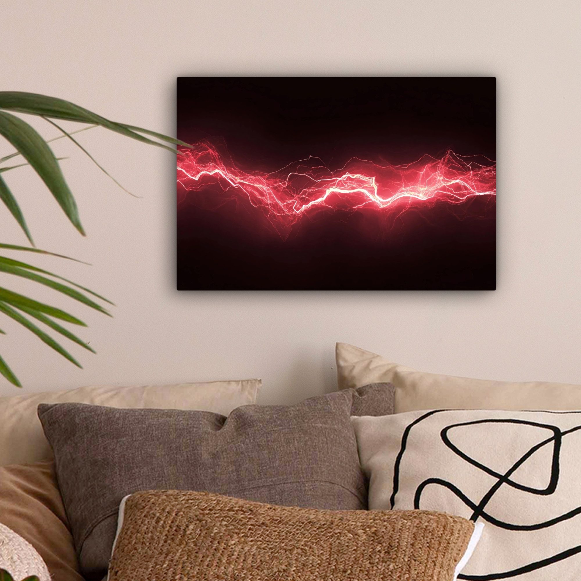 OneMillionCanvasses® Leinwandbild Spiele - Rot - Elektrizität - Energie - Linie, Fotodruck (1 St), Leinwand Bilder Klein, Wand Dekoration Aesthetic 30x20 cm