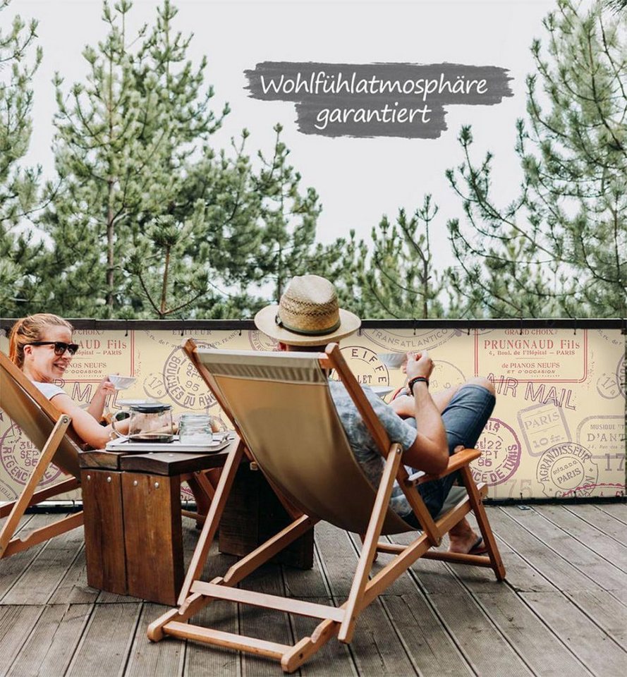 Thumbnail - MyMaxxi Sichtschutzelement Balkonbanner Stempel Reise Balkon Sichtschutz Garten