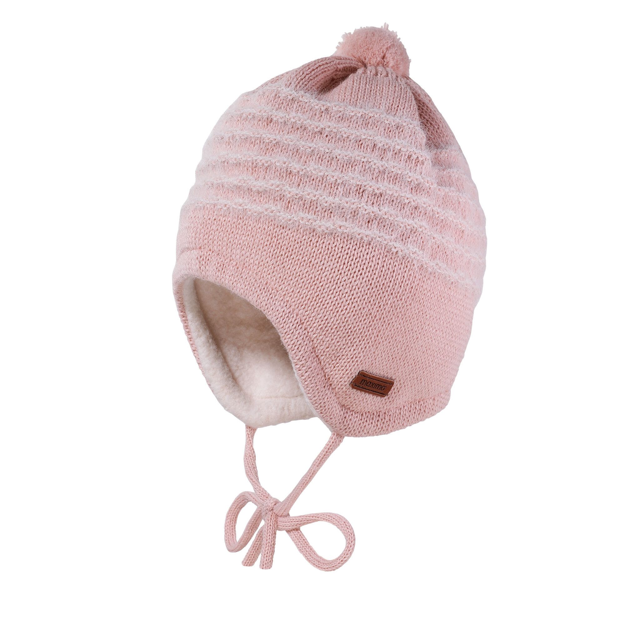 MAXIMO Strickmütze BABY-Mütze, ausgenäht, Ringel Minipompon, Futter (1-St)