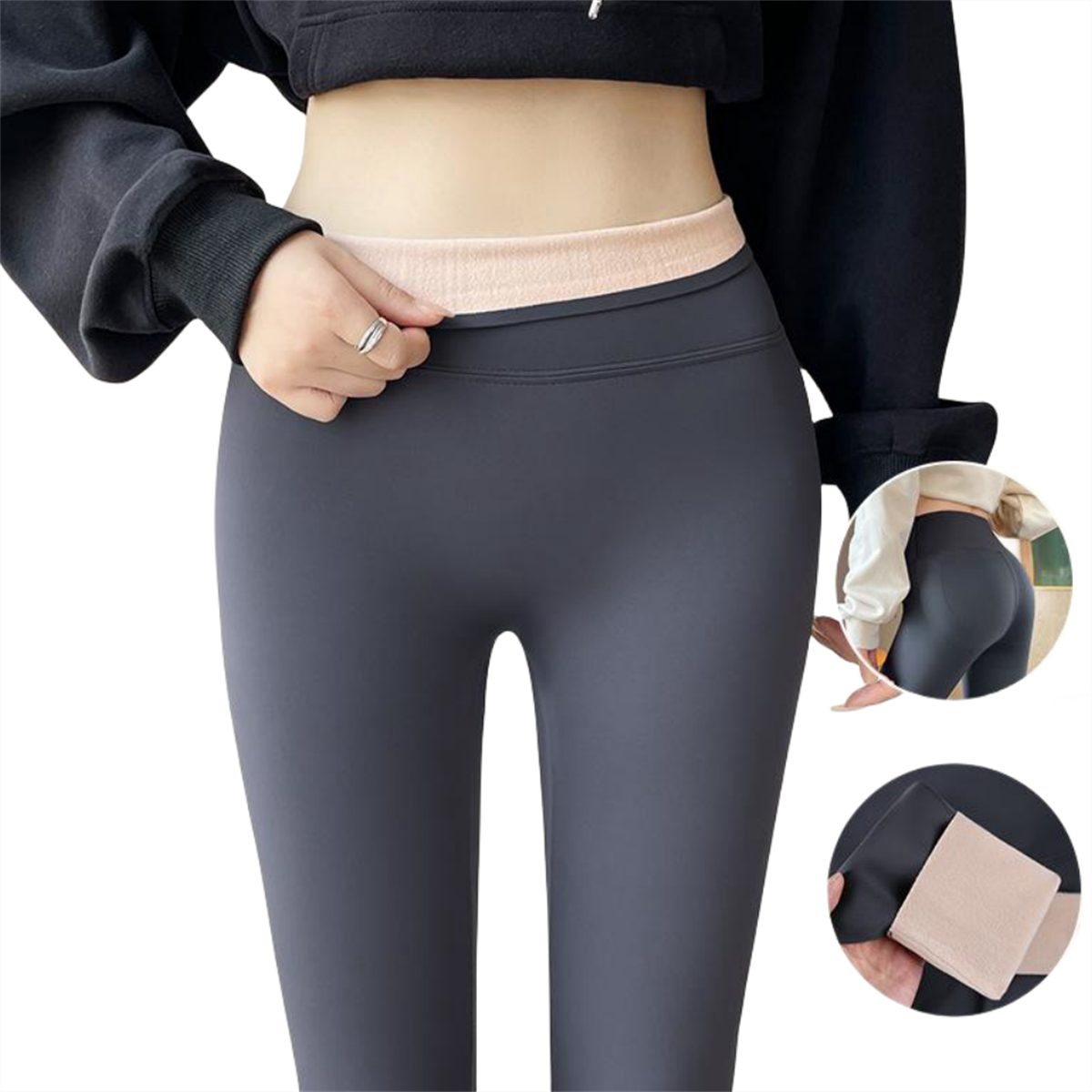 carefully selected Strumpfhose Damen-Thermo-Leggings Taille zum Hüfte der hoher dunkelgrau Heben mit