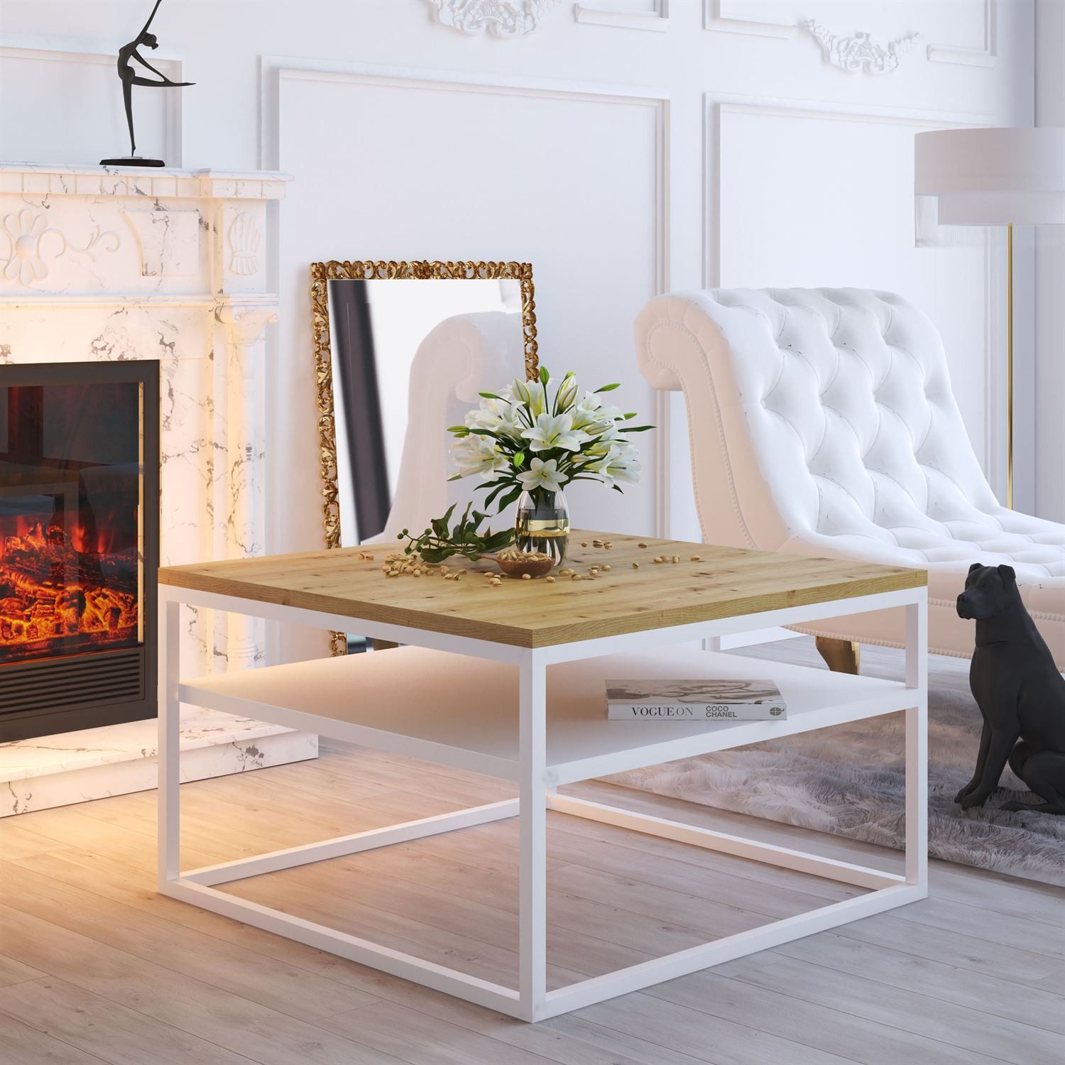 Lookway Couchtisch NOVA LOFT mit Ablage auf weißem Gestell (1x Tisch), Brei günstig online kaufen