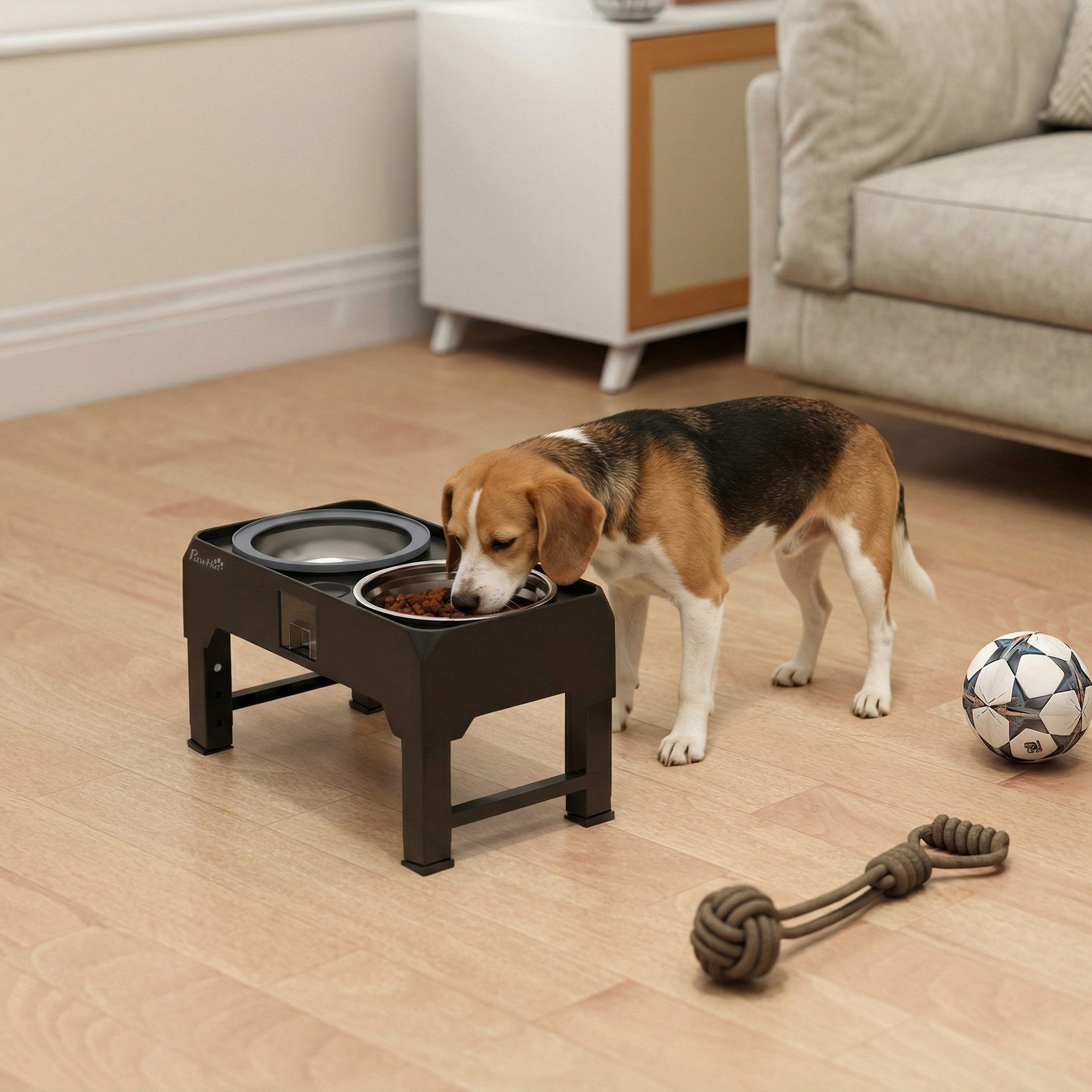 PawHut Futternapf Höhenverstellbar Futterstation mit Wassernapf 2 Edelstahlnäpfen, Edelstahl, für kleine bis große Hunde Schwarz