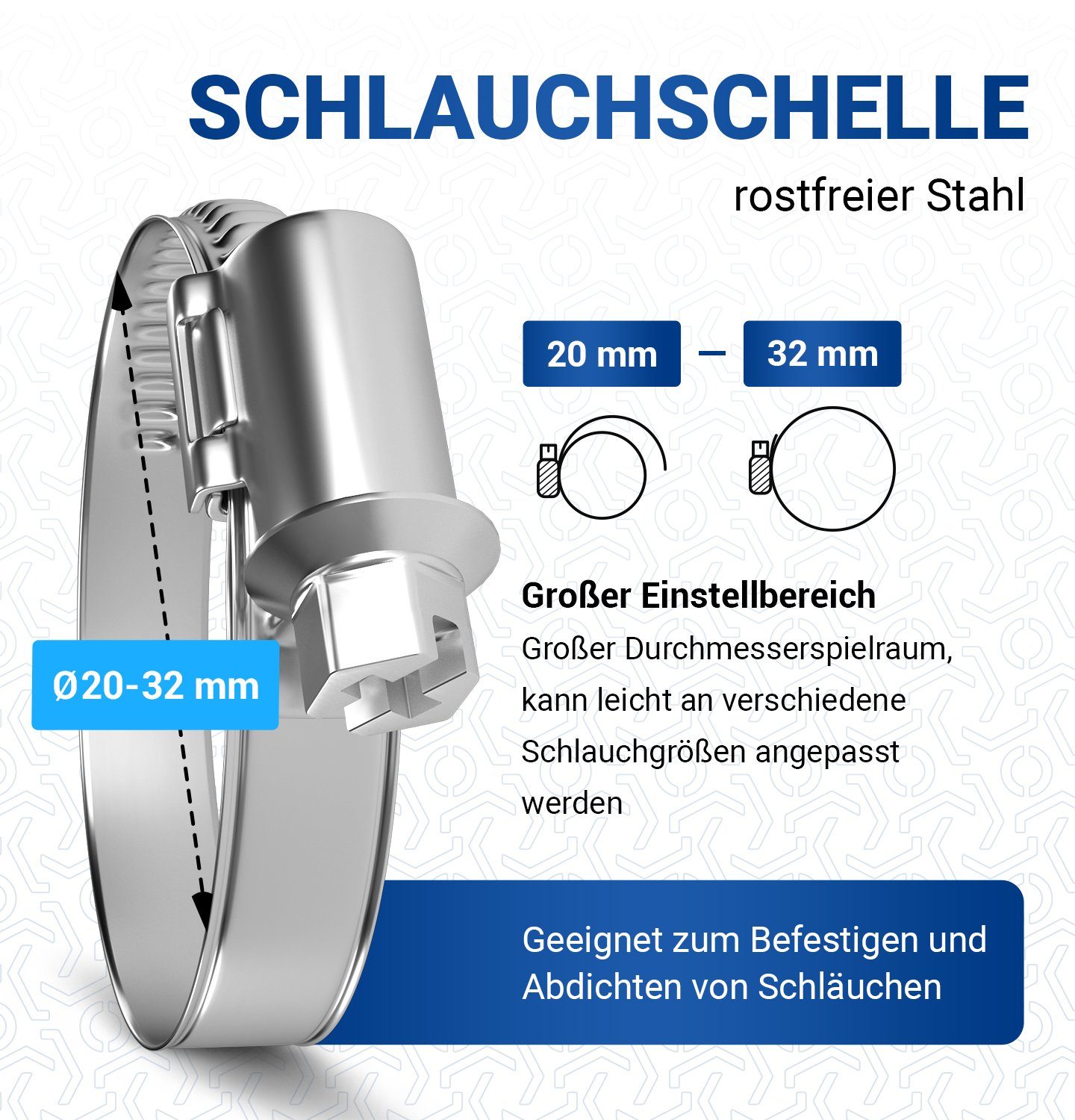 VIOKS Schlauchschelle Schlauchklemme 20-32mmØ, (1-St), W2 Chromstahl für Ablaufschlauch Waschmaschine Geschirrspüler