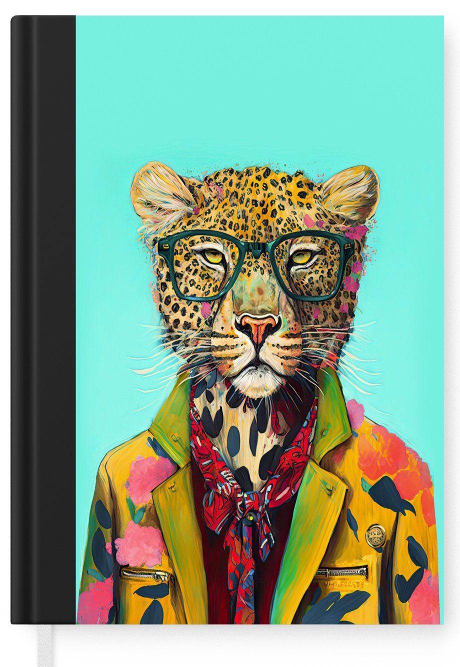 MuchoWow Notizbuch Tier - Brille Merkzettel, Schleife - A5, Journal, 98 Haushaltsbuch Leopard Seiten, - - Tagebuch, Notizheft, Design