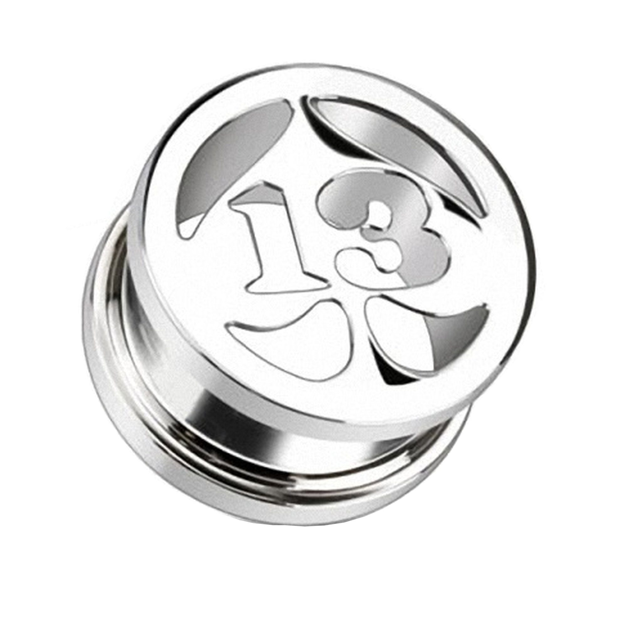 Taffstyle Plug Piercing Plug Schraub Pik Lucky 13 Motiv Silber, Flesh Tunnel Ohr Plug Ohrpiercing Ear Edelstahl mit Pik Lucky 13 Motiv