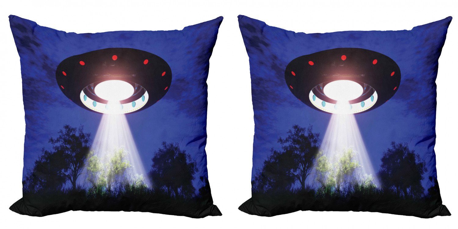 Kissenbezüge Modern Accent Doppelseitiger Digitaldruck, Nachtlandschaft mit Raum Alien UFO (2 Abakuhaus Stück)