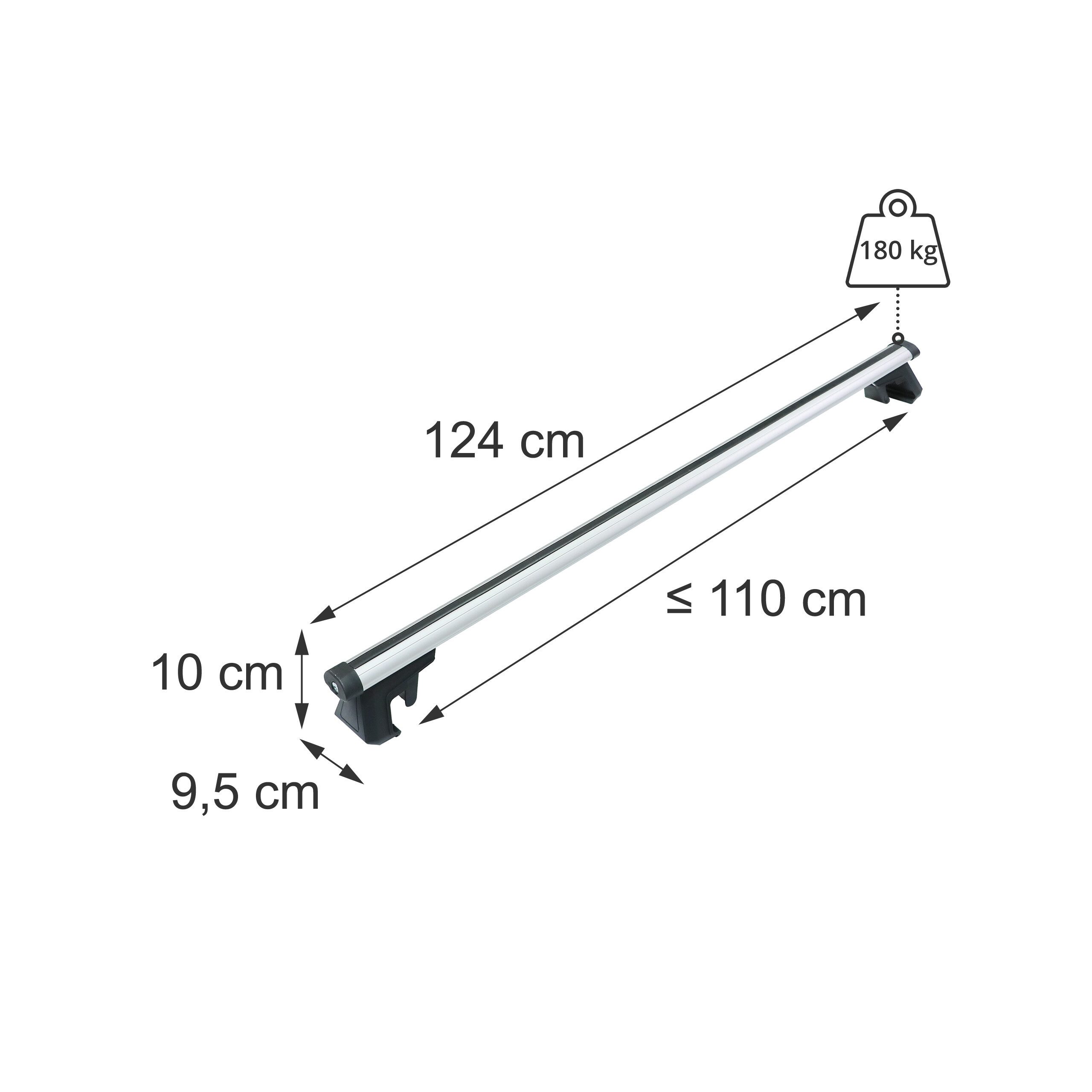 relaxdays Relingträger Dachträger Aluminium offene Reling (2-St), silber, 124 cm – Bild 4 von 5
