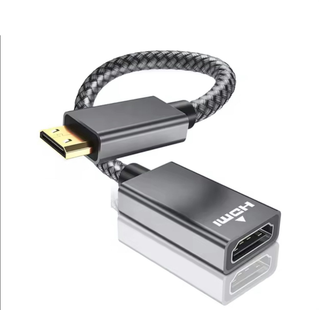 ENGELMANN Mini HDMI auf HDMI Buchse HDMI-Adapter HDMI Typ C (Mini) zu HDMI, 20 cm, Grau
