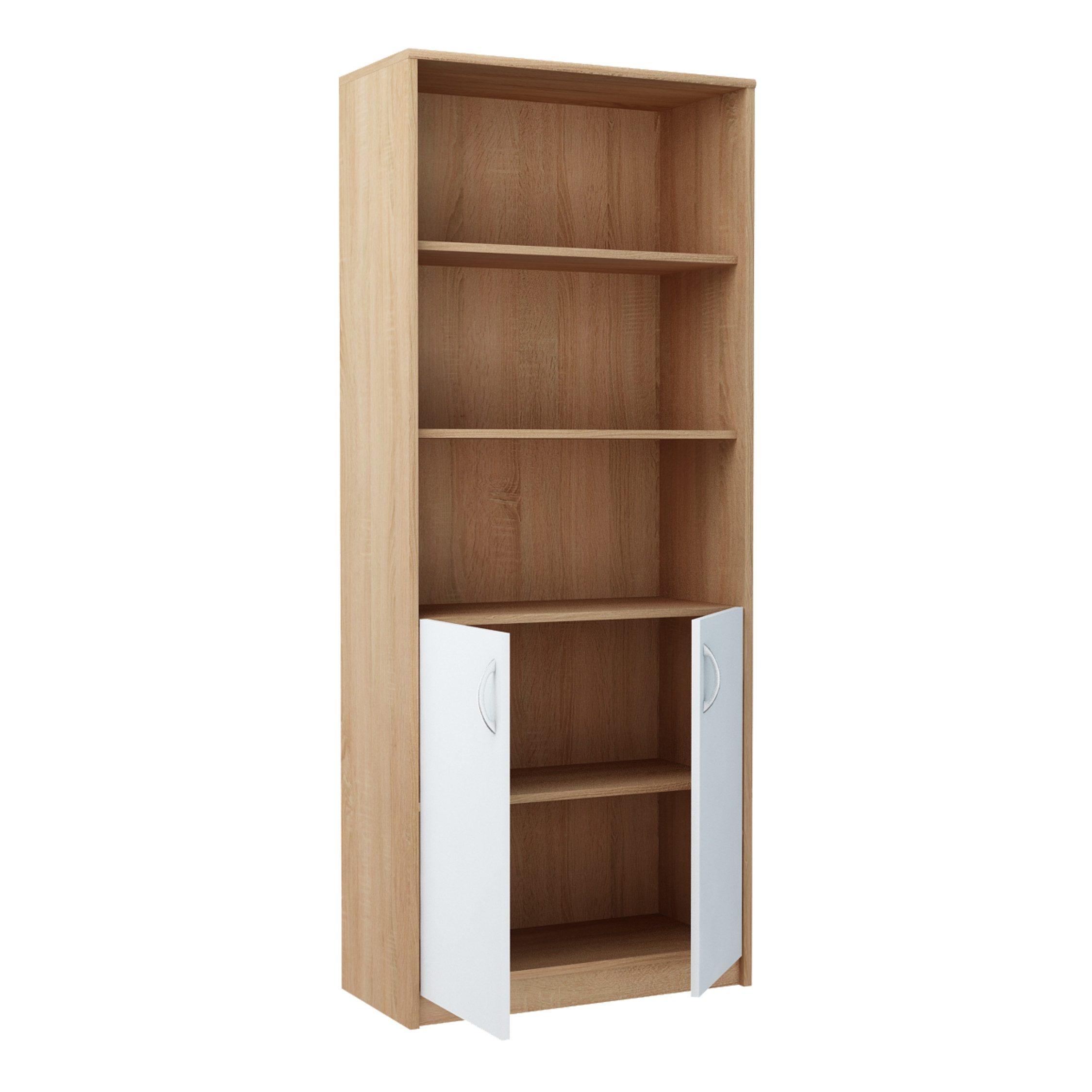 Home Collective Bücherregal mit 5 Ebenen und 2 Türen Mehrzweckschrank Haushaltsschrank, strapazierfähige Laminatplatte, 16 mm dick, mit 4 Einlegeböden, für Schl – Bild 3 von 5