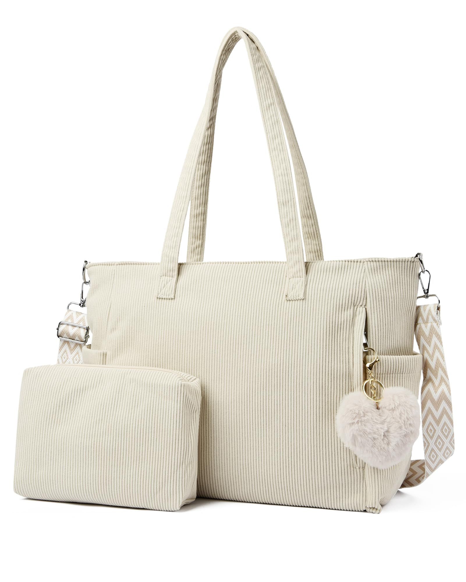 Cachito Schultertasche Damen Umhängetasche Groß Shopper Handtasche Cord Tote Bag Reisetasche, für Arbeit Büro Reisen Einkaufen Schule Strand