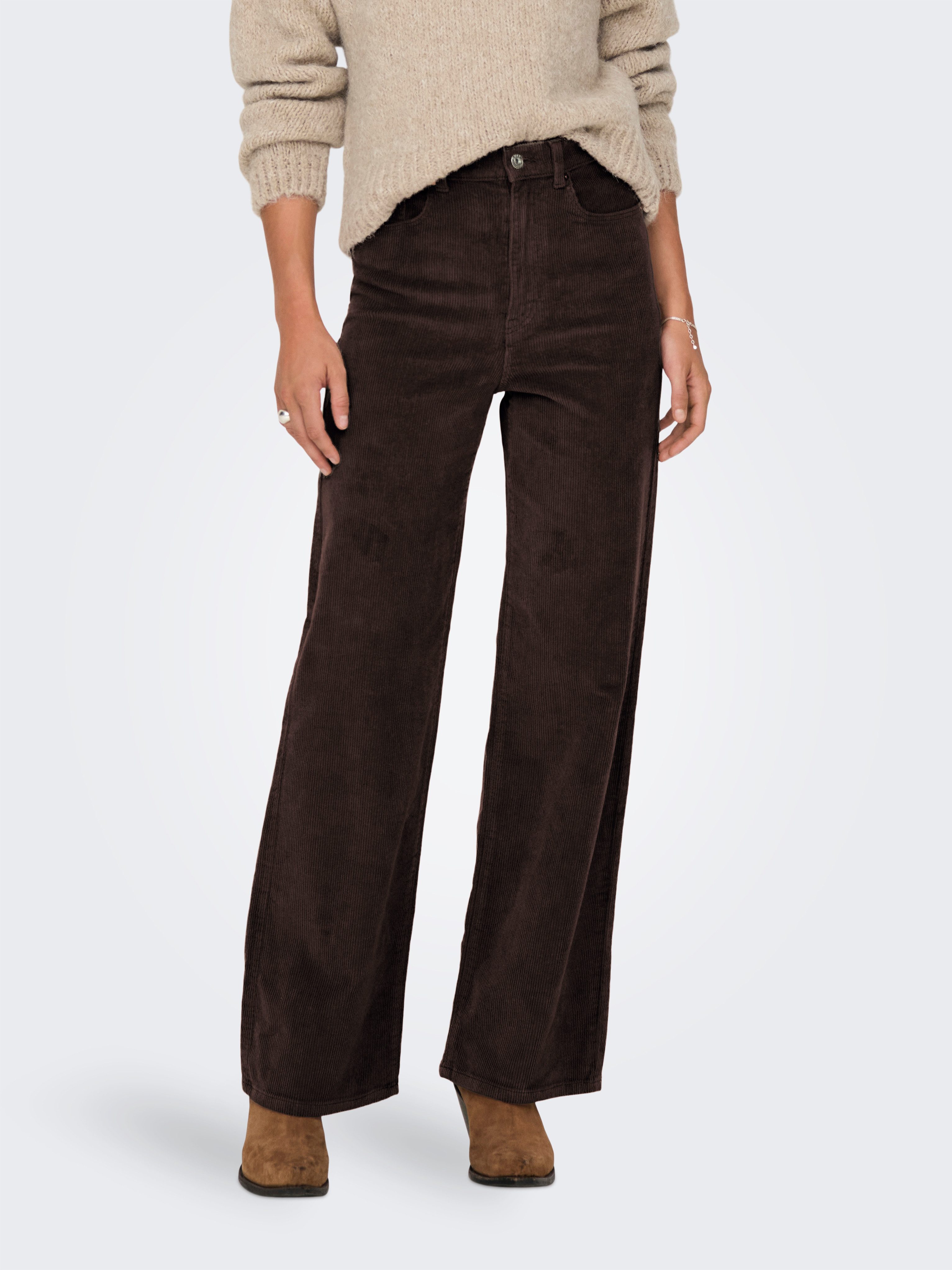 Braune weite Cordhosen für Damen » Braune Wide Leg Cordhosen