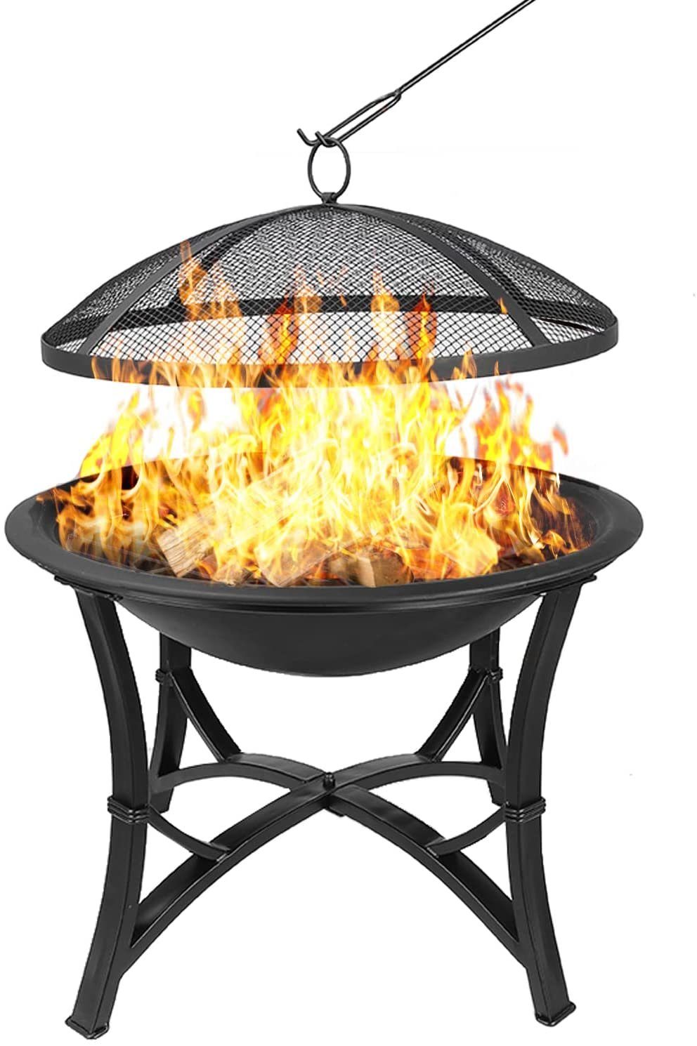 Bamny Feuerschale, Feuerschale mit Funkenschutz, Feuerkorb, Ø57x50cm