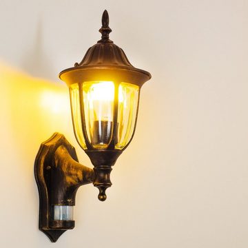 hofstein Außen-Wandleuchte »Poggi« Außenwandlampe, Aluguss in Braun/Gold, Klarglas-Scheiben, ohne Leuchtmittel, m. E27, m. Bewegungsmelder