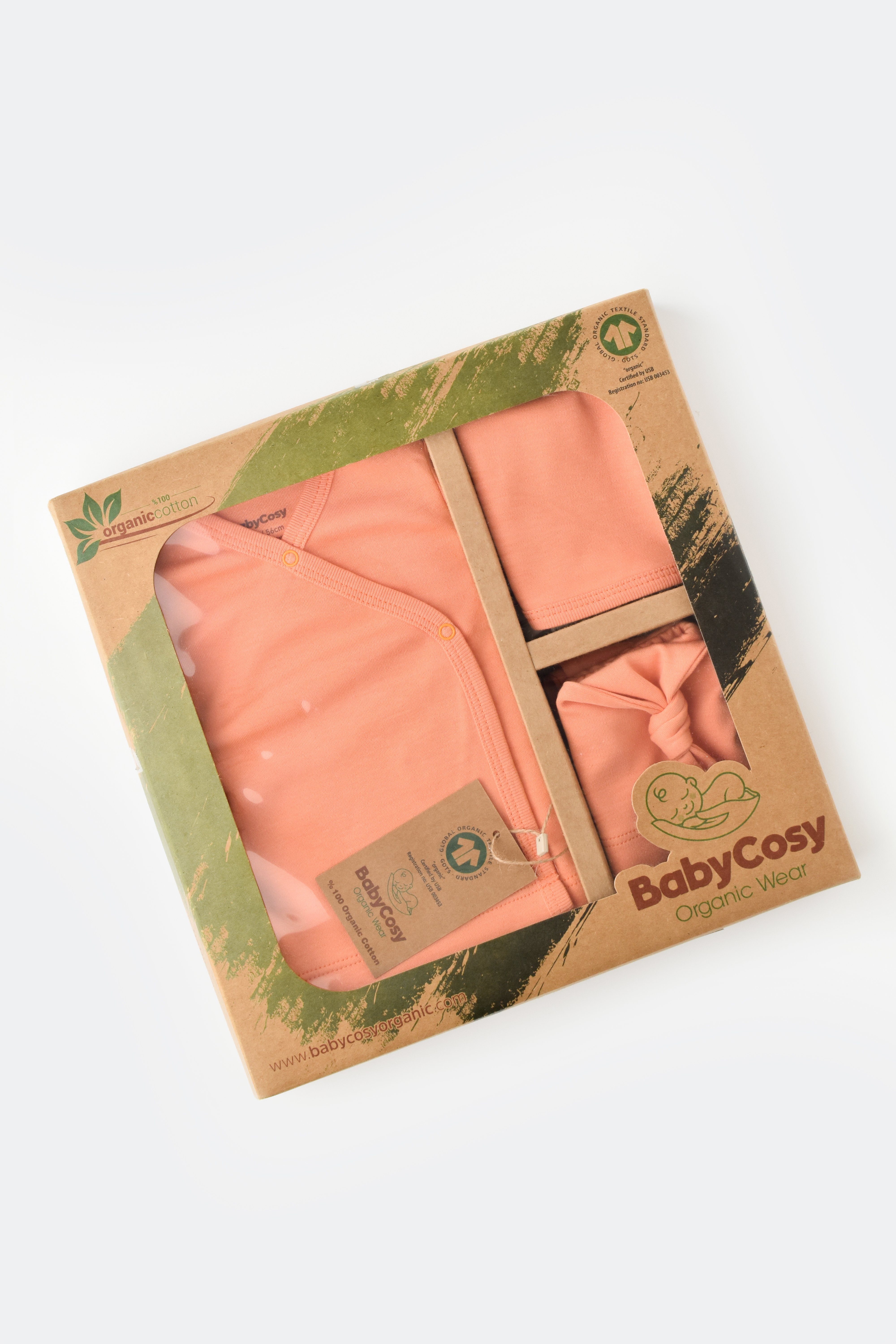 Erstausstattungspaket aus Set Baumwolle Bio Oberteil, mit Pink Set, BabyCosy (5 Teiliges Pant, Tuch Organic und Mütze) Langarmshirt, Sabber Erstaustattungspaket