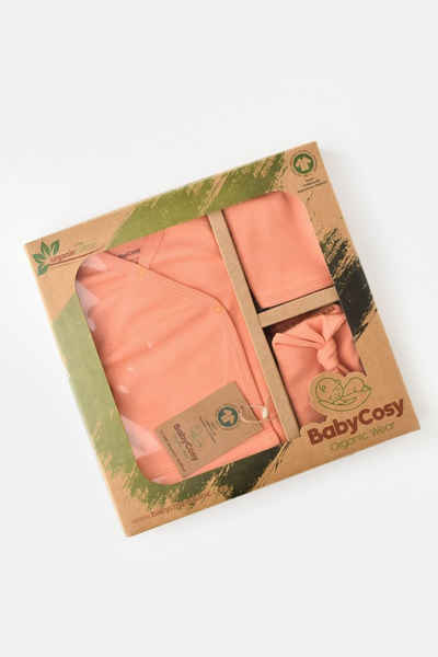 BabyCosy Erstausstattungspaket Organic Erstaustattungspaket Set (5 Teiliges Set, mit Oberteil, Langarmshirt, Pant, Sabber Tuch und Mütze) aus Bio Baumwolle