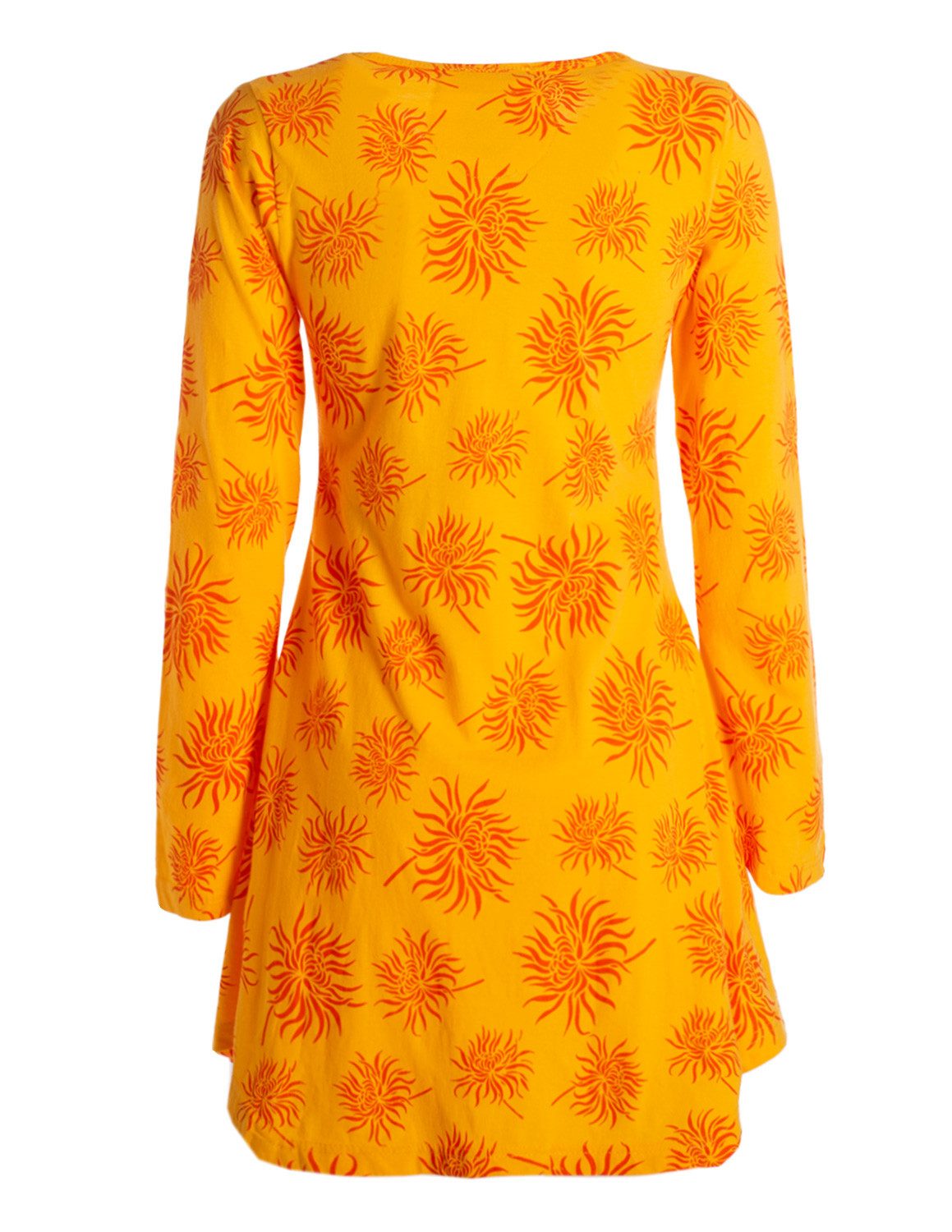 Vishes Tunikakleid Langarm Damen Blumen-Tunika Shirt-Kleid Glockenärmel Baumwolle Hippie, Boho, Goa Style