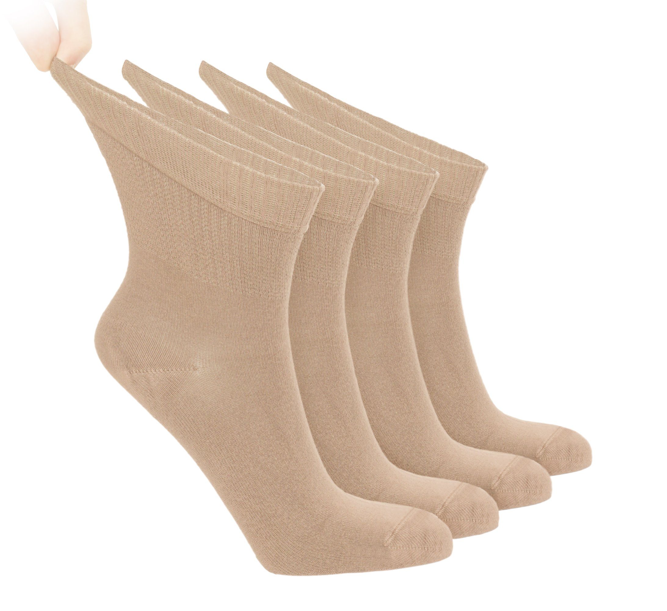 NoblesBox Diabetikersocken Damensocken (Beutel, 4 Beige Bambussocken Paar)