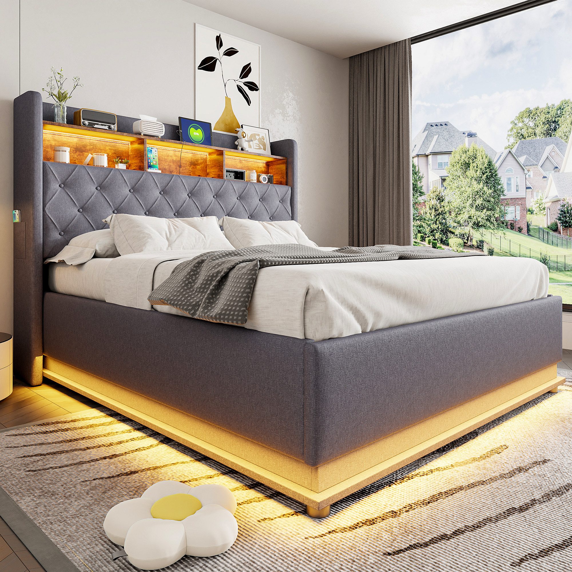 HAUSS SPOLE Polsterbett 160x200cm Stauraumbett mit USB-Ladeanschluss, LED-L günstig online kaufen