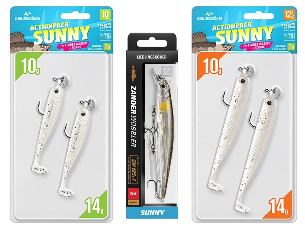 Lieblingskder Kunstkder Zander Set Gummifisch & Wobbler - Sunny -  Lieblingskder, (Zanderset Sunny, 5-St. Farbe Sunny), Effektiver Lauf,  Exzellente Verarbeitung