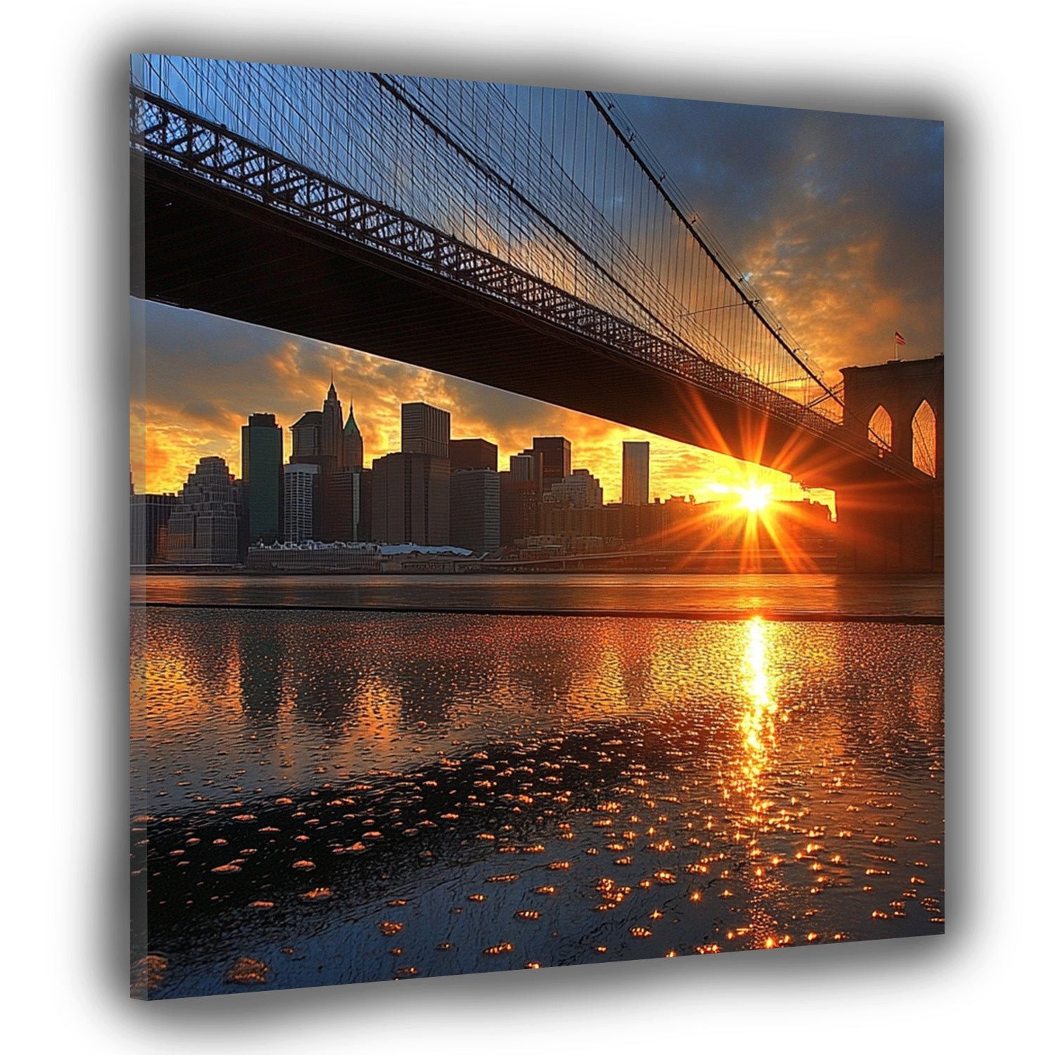 Artedinoi Leinwandbild New York Brooklyn Bridge Sonnenuntergang Skyline Leinwandbild Wandbild, Brooklyn Bridge im Sonnenuntergang