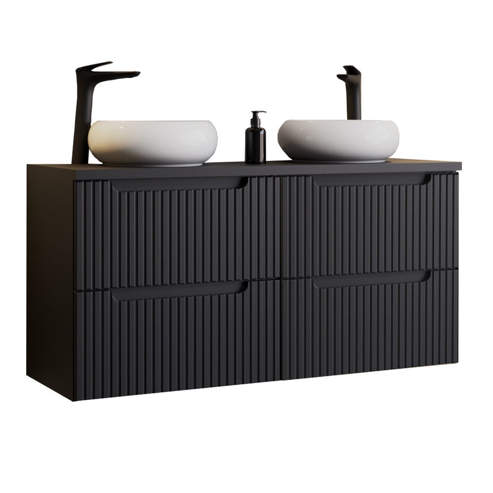 Lomadox Doppelwaschtisch NEWPORT-56-BLACK, Badmöbel Waschtisch Set schwarz günstig online kaufen