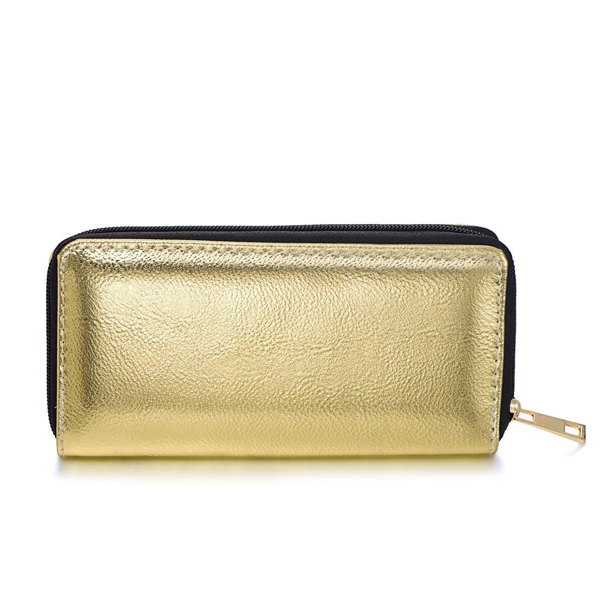 DonDon Geldbörse Portemonnaie Geldbeutel weich 20 x 10 x 2,5 cm (Packung, 1-tlg), Geldbörse für Damen und Mädchen, Metallic-Look, mit Reißverschluss