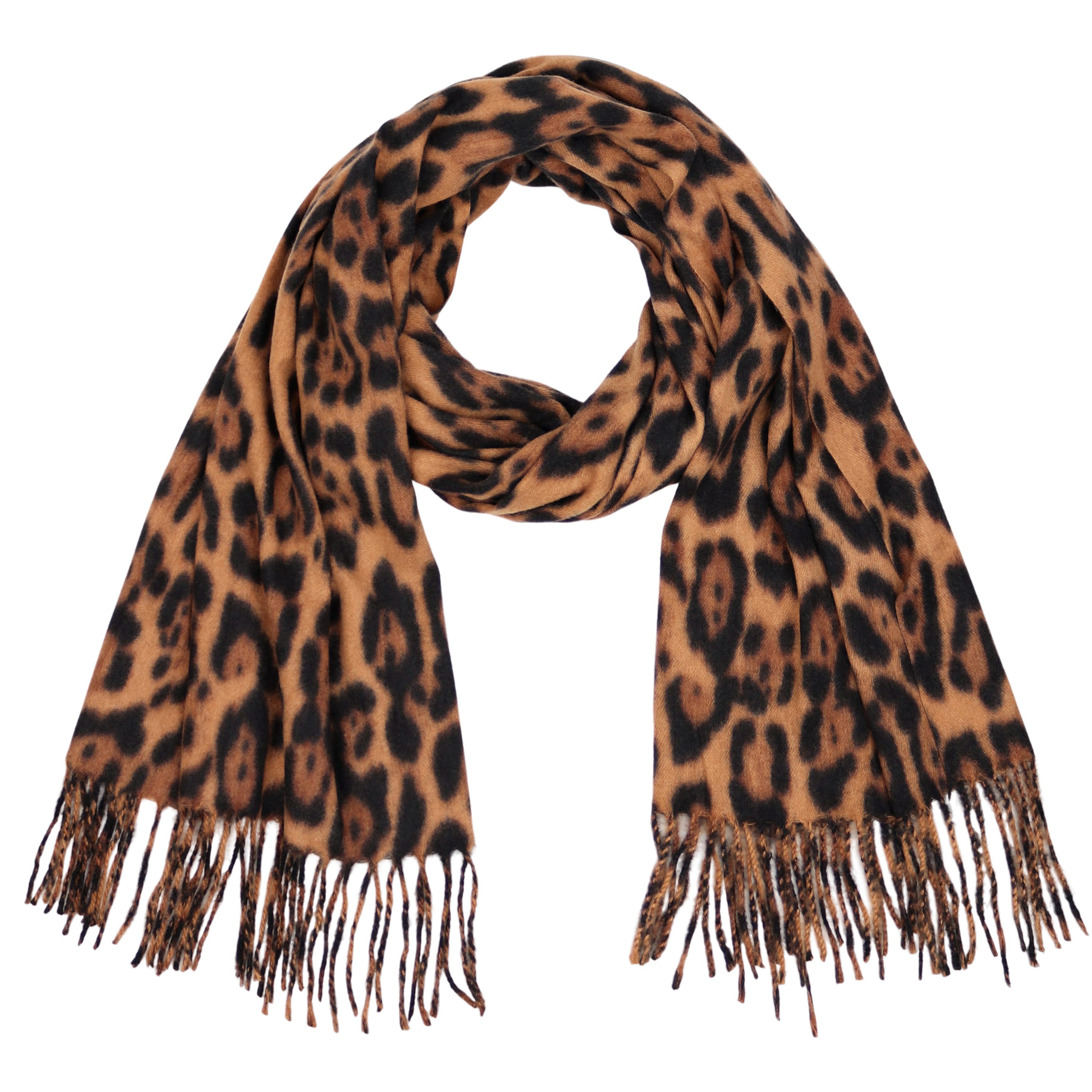 MIRROSI Modeschal weicher und warmer Schal Leo Muster mit Fransen, 70x180cm, (angesagtes Leomuster Leo Leopard Muster), Damen Halstuch …