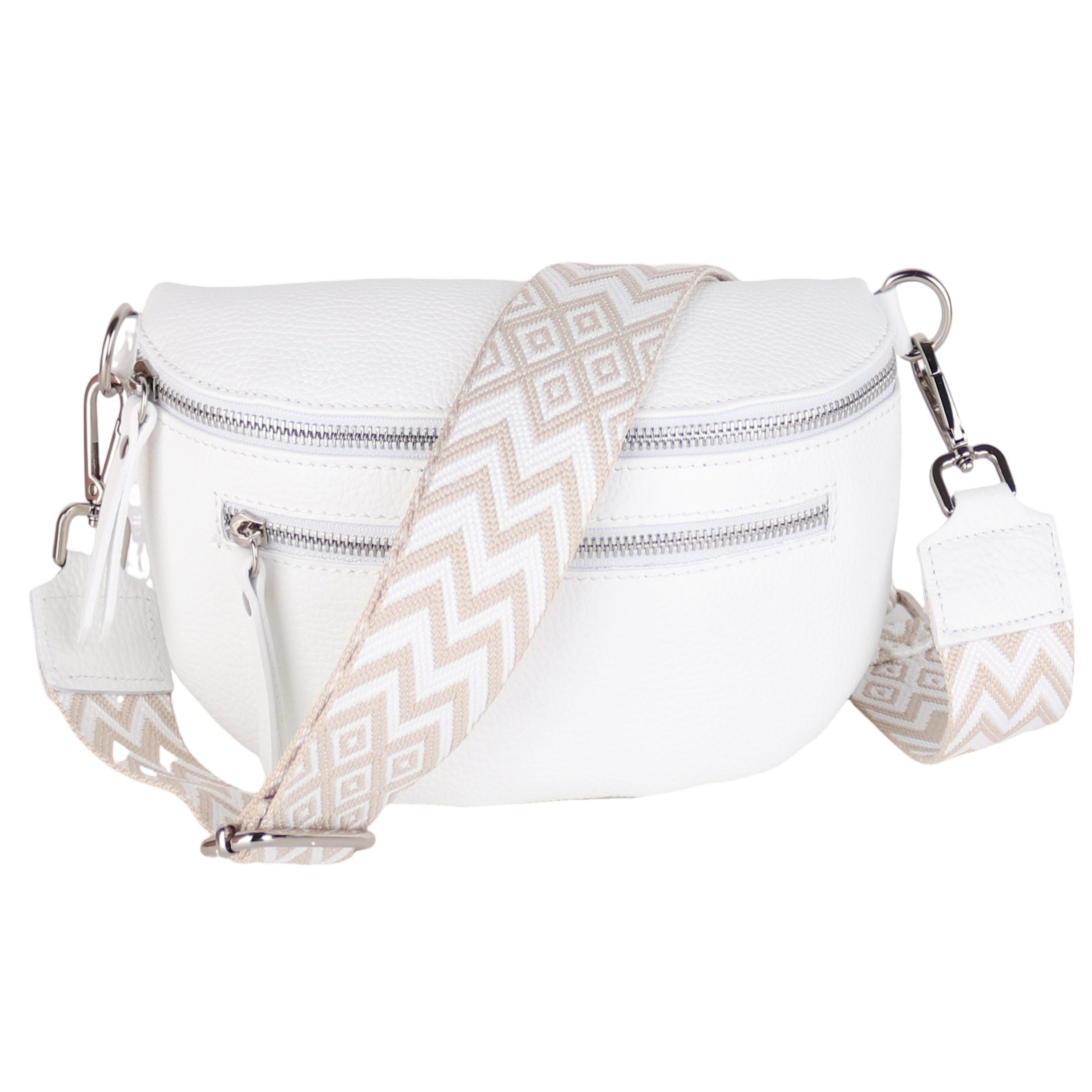 MIRROSI Bauchtasche Damen, Echtleder, Leder, Made in Italy, Umhängetasche, Brusttasche, (Schultertasche für jeden Anlass (1 Tasche & 2 Gurt), (ca.27x14x8cm), Mit zwei Reißverschlüssen), Crossbody Bag, gemusterten& verstellbaren Schulterriemen