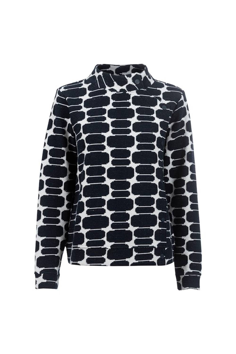 Soquesto Rundhalspullover 6200-505540-9104 Exklusiver Stehkragen mit dekorativen Knöpfen