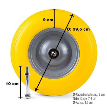 Grafner Schubkarren-Rad Schubkarrenrad 4.00-8 PU Vollgummibereifung FlatFree Achse (Set, 1 St., Rad mit Achse), Maße Achse: Durchmesser 1,6 x 10 cm, Reifenbreite: 9 cm