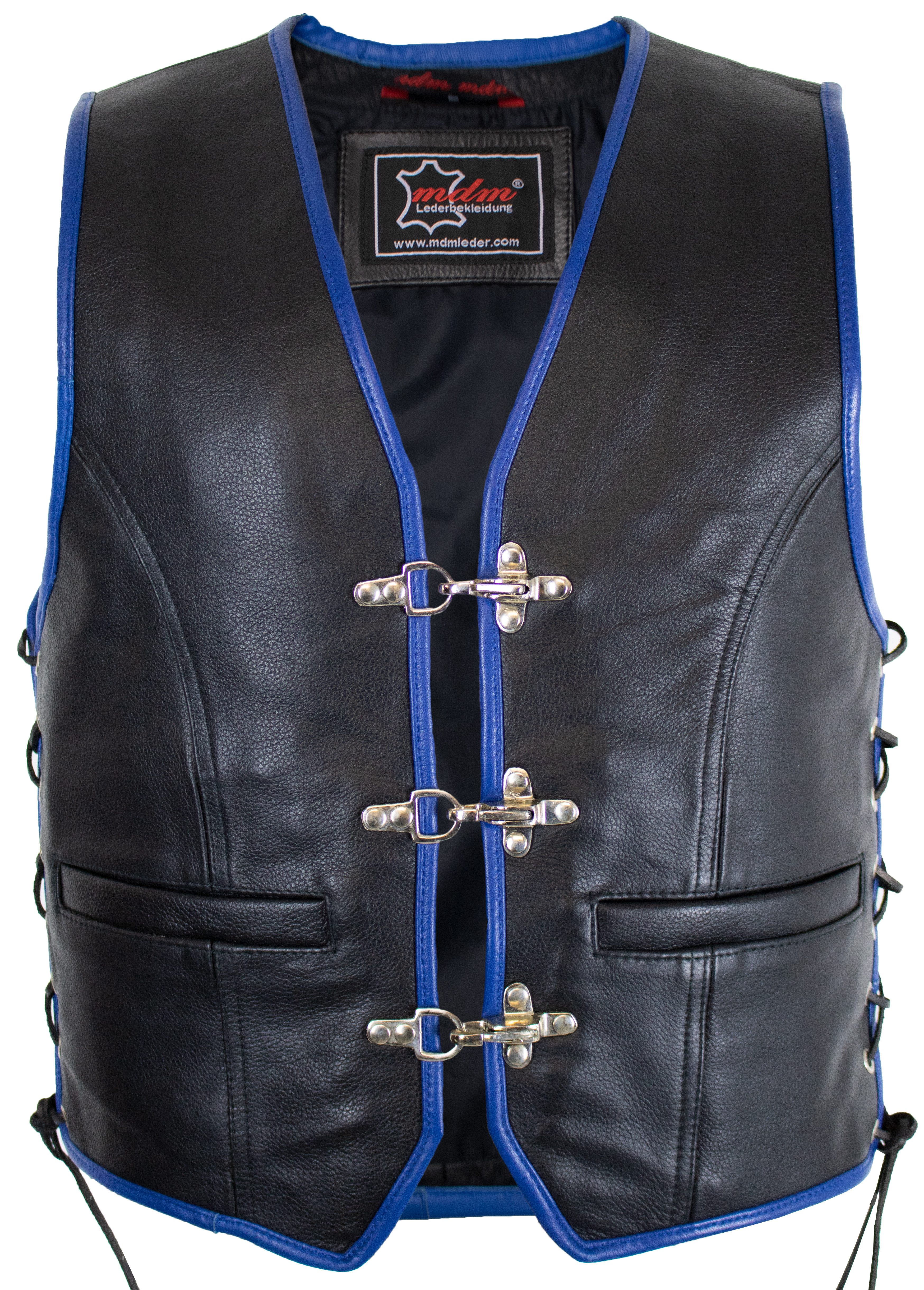 MDM Motorradweste Herren Biker Leder Kutte Motorrad Club Weste, farbige Umrandung (Einzelartikel, Motorrad Lederweste Herren, Club Kutte, Bikerweste Echtleder) Biker Leder Kutte, Motorrad Club Weste, Echtleder, Patch geeignet