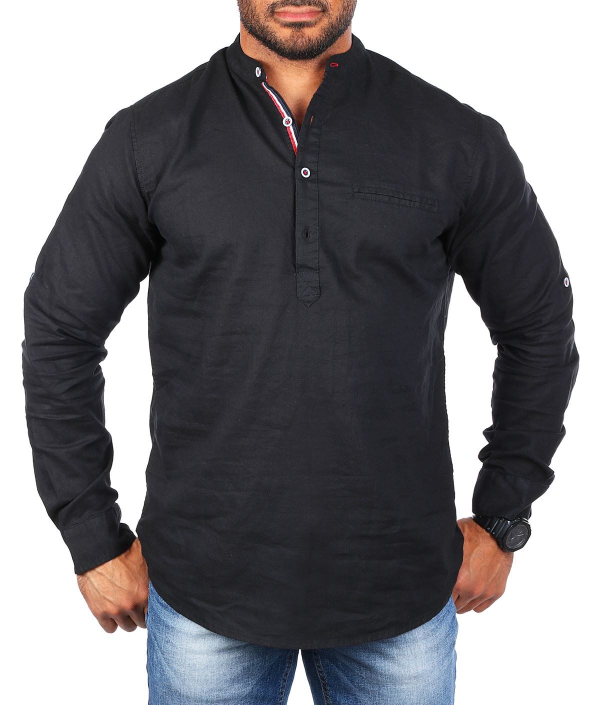 CARISMA Langarmhemd Stehkragen Tunika Baumwoll Leinen Mix legere 8443 Regul günstig online kaufen