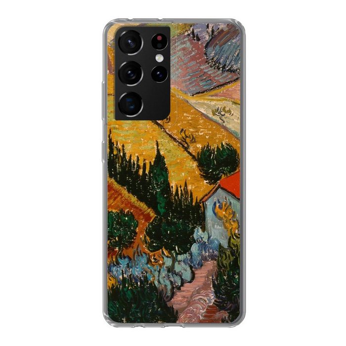 MuchoWow Handyhülle Landschaft mit einem Haus und einem Ackerbauern - Vincent van Gogh Phone Case Handyhülle Samsung Galaxy S21 Ultra Silikon Schutzhülle
