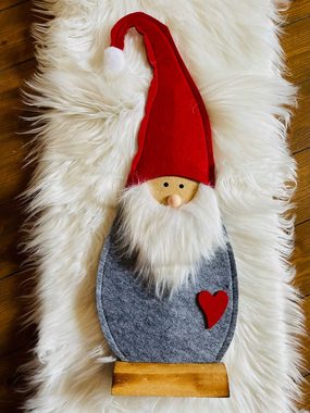 Dekoleidenschaft Weihnachtsfigur Wichtel aus Filz in rot / grau mit Herz, Weihnachdeko, Dekofigur (1 St), Weihnachtswichtel, Dekoration Weihnachten, Weihnachtsfigur, Winterdeko