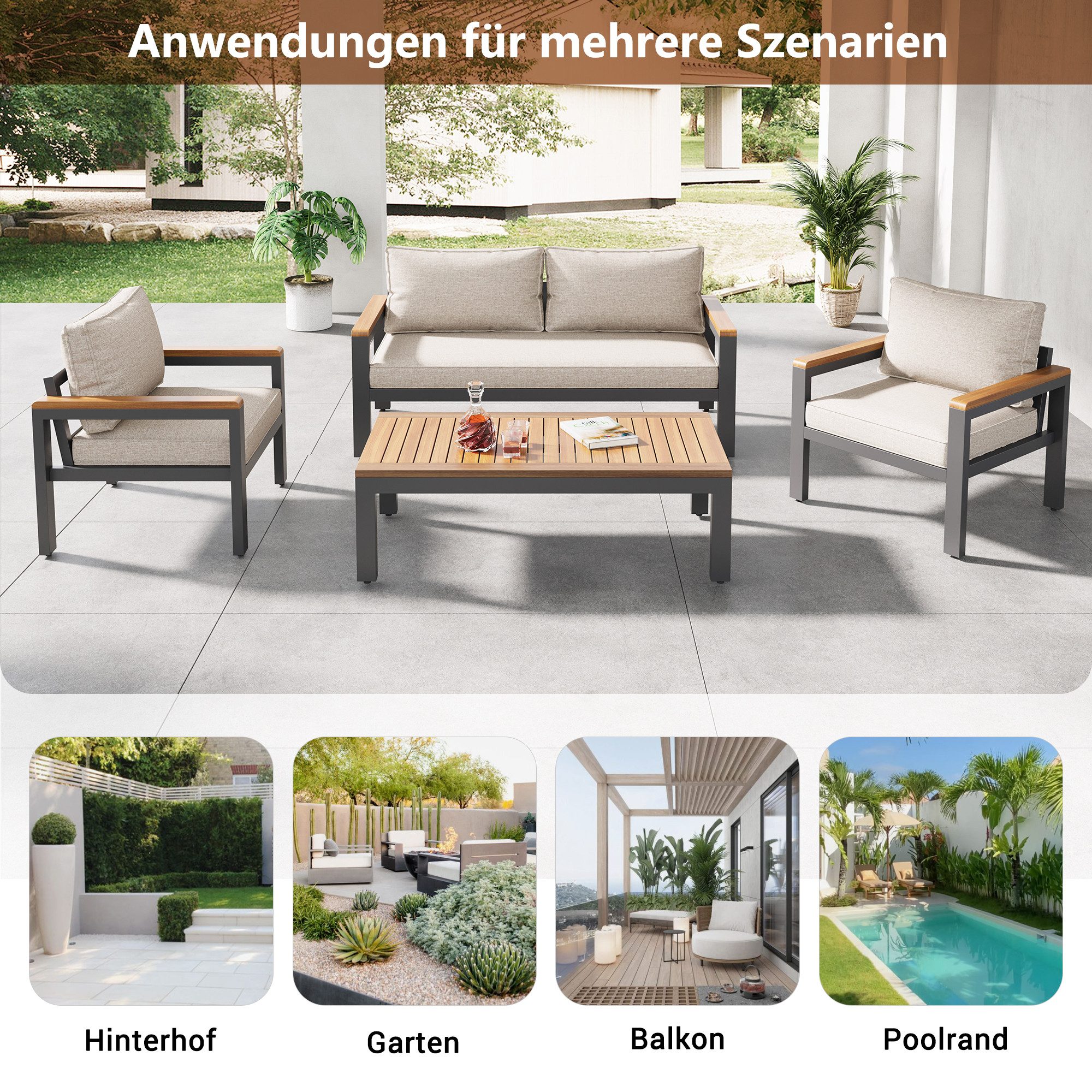 Merax Gartenlounge-Set mit Kissen, Balkonmöbel Set, günstig online kaufen
