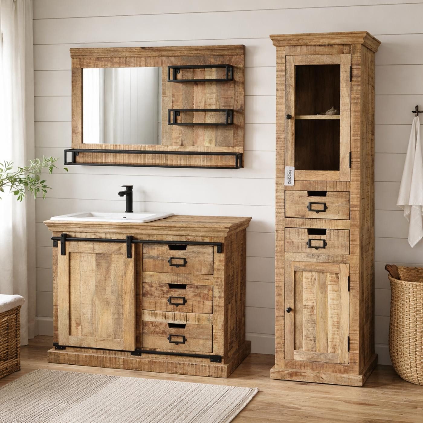 baario Waschtisch Waschtisch VODICE Massivholz, rustikal Landhausstil Vintage Badmöbel