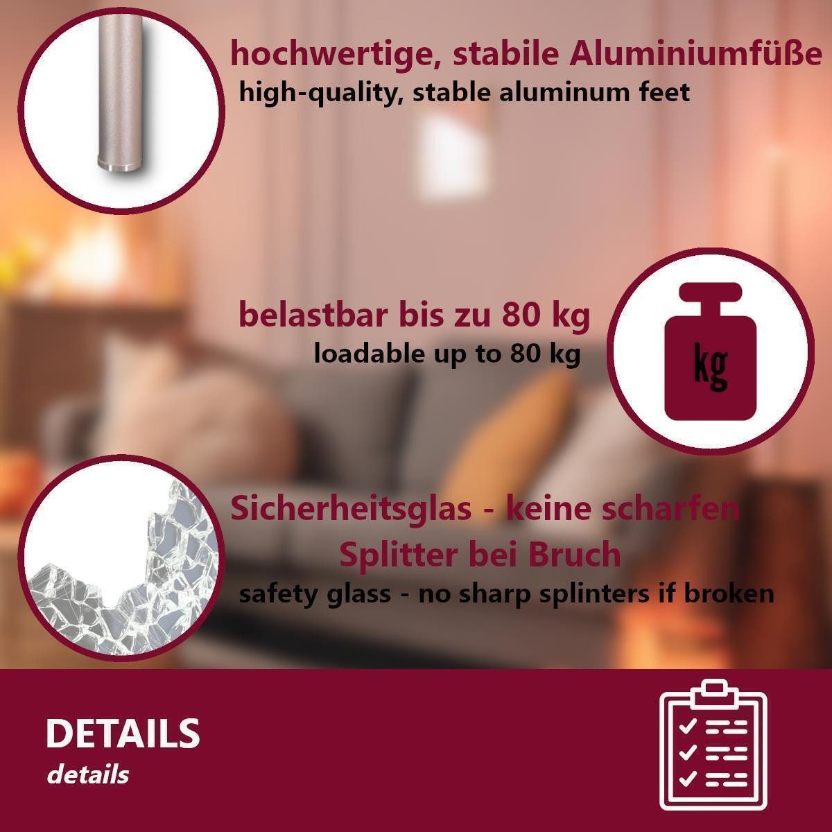 HOOZ TV-Aufsatz Klarglas mit Aluminiumfüßen - Ablage und Platzerweiterung 100x35cm, (modern, 1-St., mit Aufbauanleitung), aus Sicherheitsglas – Bild 5 von 5