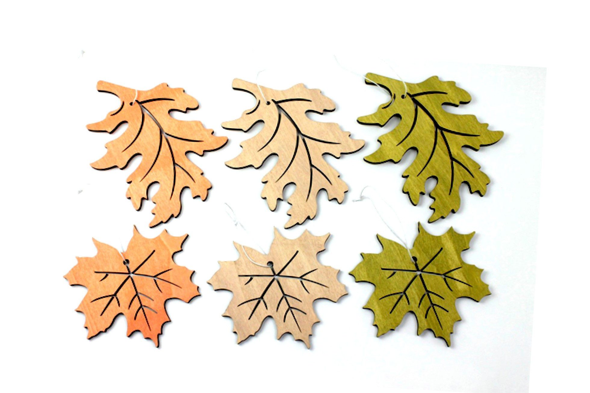 finehomegarden Hängedekoration Herbstdeko Anhänger Dekohänger Deko Dekoration Herbst Blatt Blätter (Set, 12 St., 6x Blatt lang / 6x Blatt rund), Box/12Stück Fensterschmuck Holzblätter bunt 2Größen wählbar