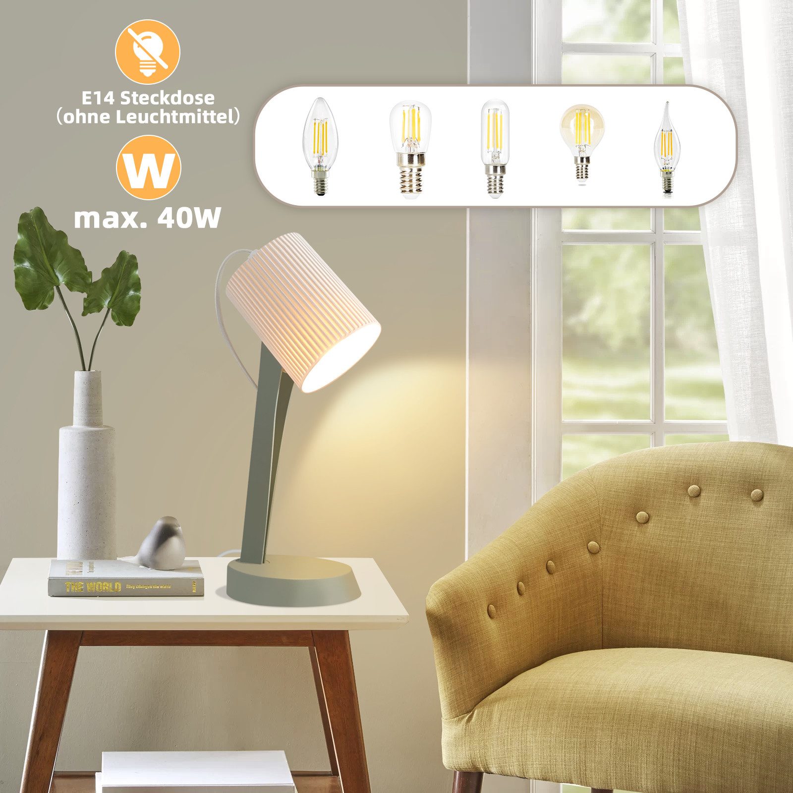 ZMH Tischleuchte Modern Landhausstil Tischlampe mit Kabel Wohnzimmer mit Ki günstig online kaufen